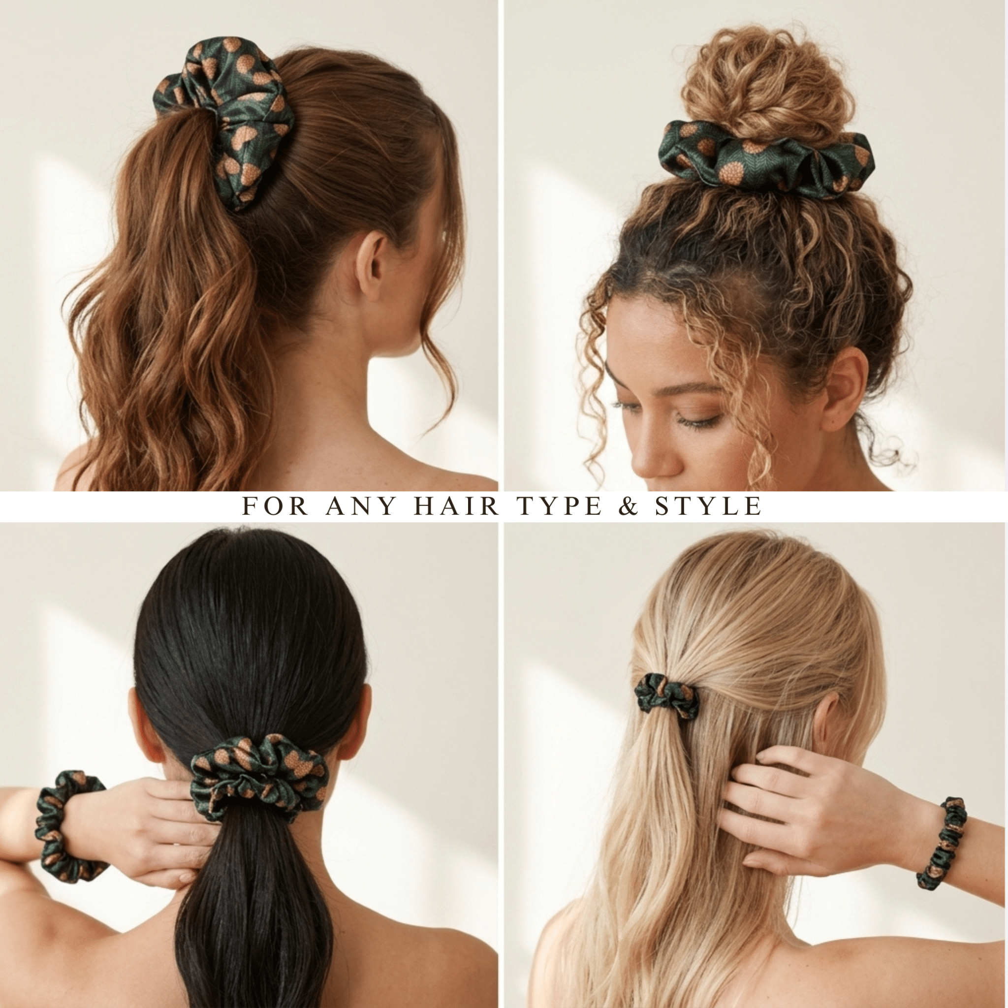 NOCHKA Pine Tree Print of Silk Scrunchies – Ultra Thin, Skinny, Regular & Jumbo - NOCHKA
