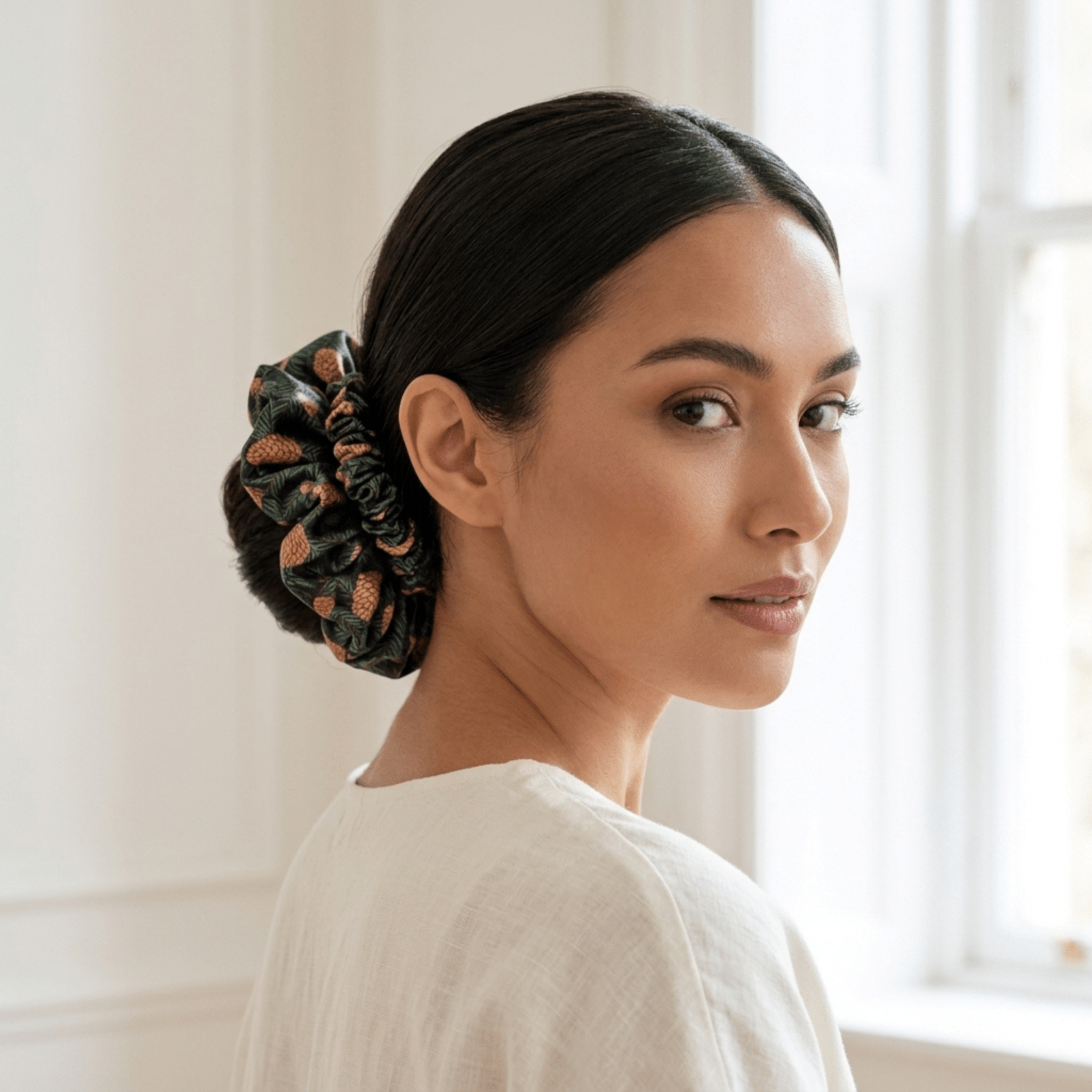 NOCHKA Pine Tree Print of Silk Scrunchies – Ultra Thin, Skinny, Regular & Jumbo - NOCHKA
