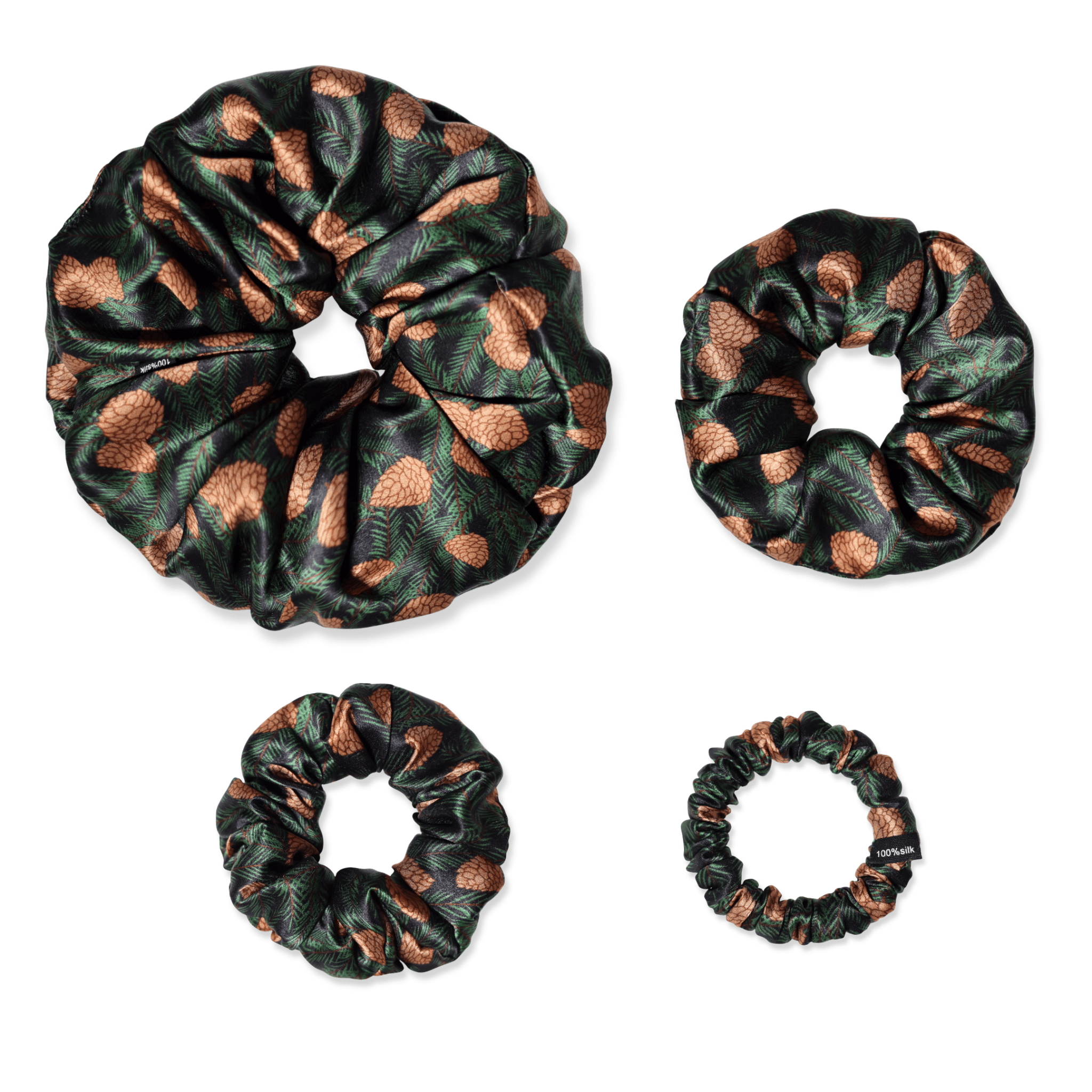 NOCHKA Pine Tree Print of Silk Scrunchies – Ultra Thin, Skinny, Regular & Jumbo - NOCHKA