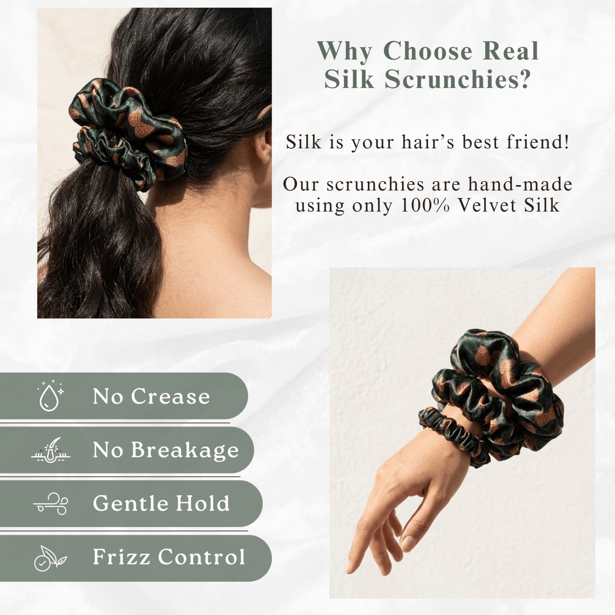 NOCHKA Pine Tree Print of Silk Scrunchies – Ultra Thin, Skinny, Regular & Jumbo - NOCHKA
