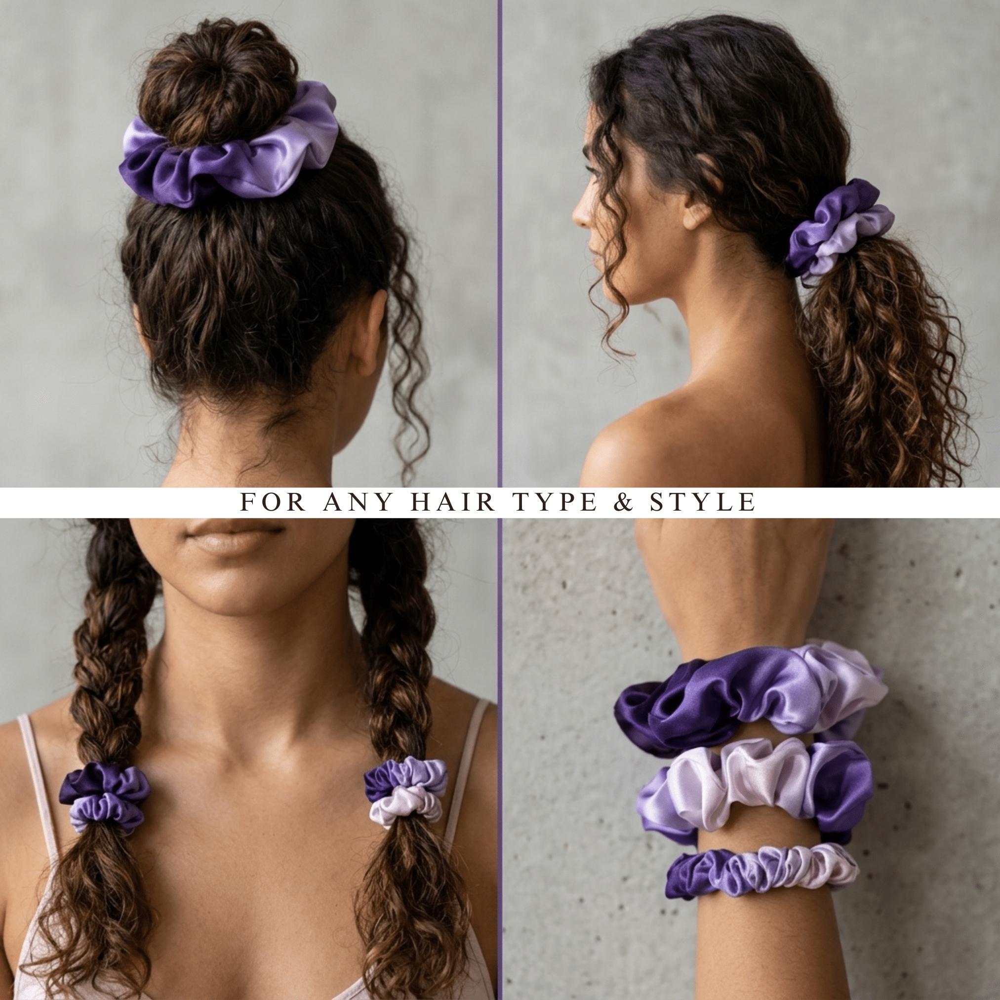 NOCHKA Purple Gradient Print of Silk Scrunchies – Ultra Thin, Skinny, Regular & Jumbo - NOCHKA
