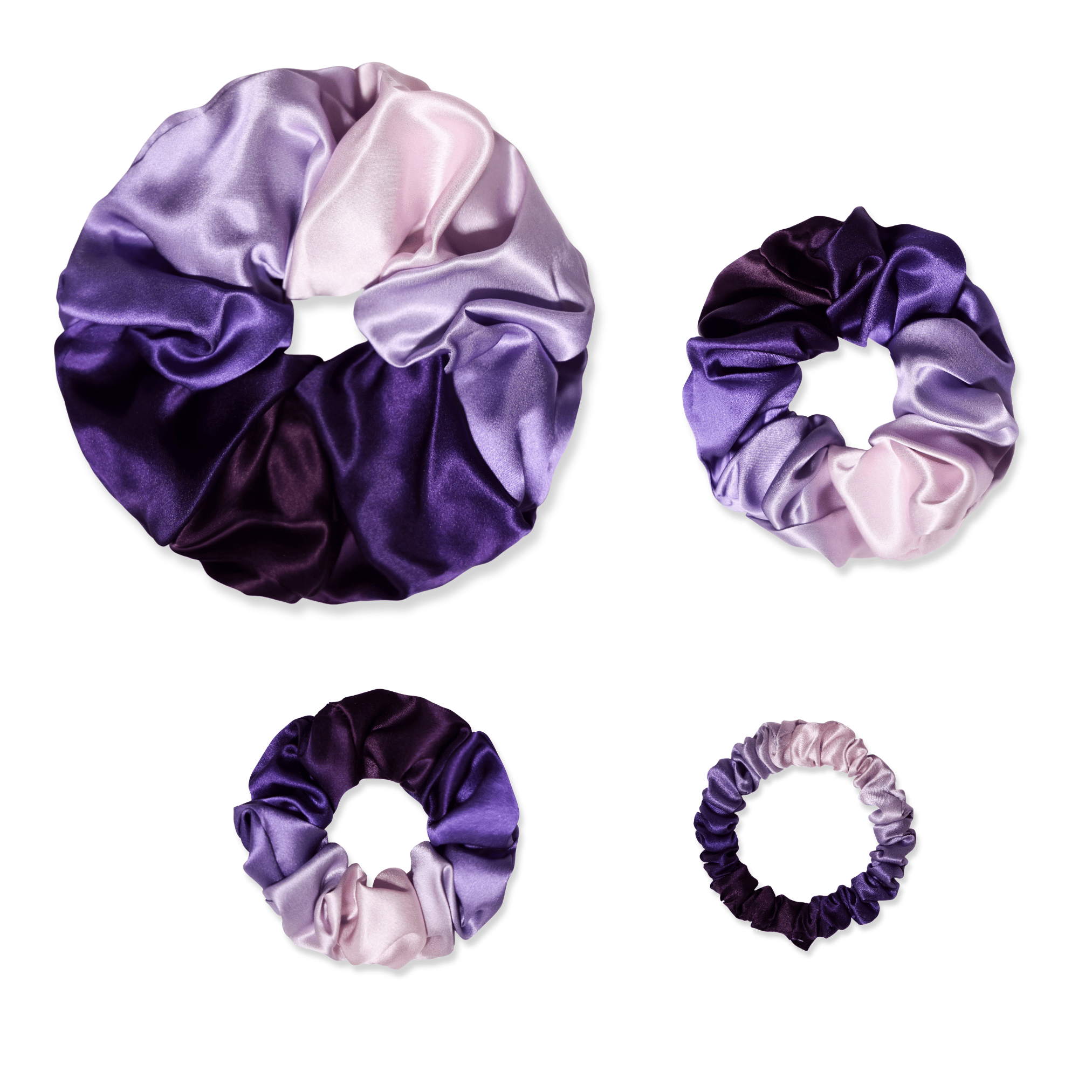 NOCHKA Purple Gradient Print of Silk Scrunchies – Ultra Thin, Skinny, Regular & Jumbo - NOCHKA
