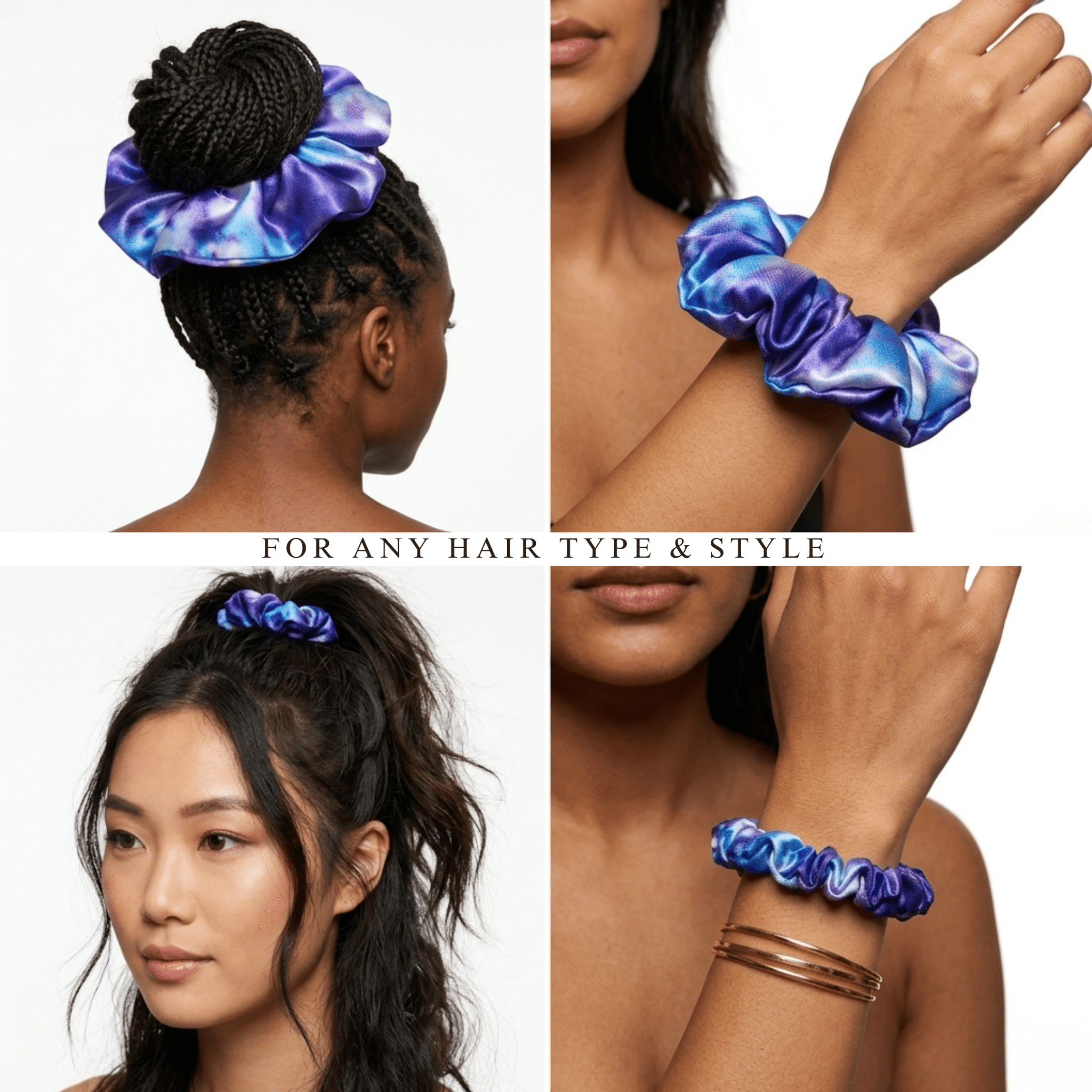 NOCHKA Purple Way Print of Silk Scrunchies – Ultra Thin, Skinny, Regular & Jumbo - NOCHKA
