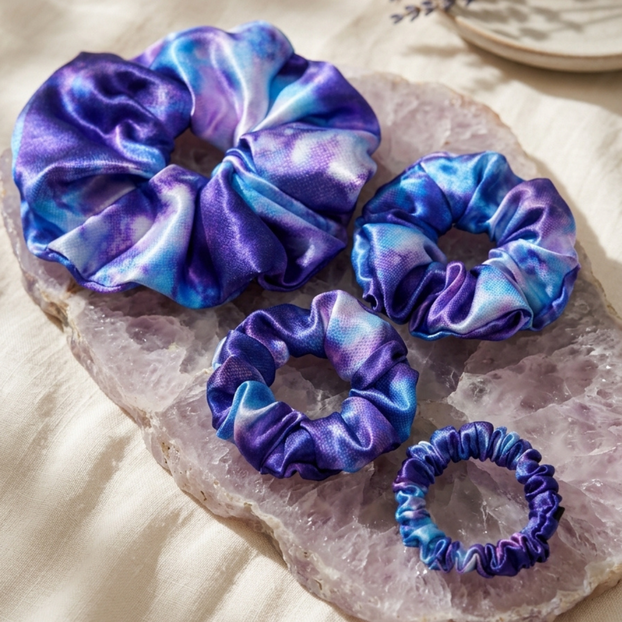 NOCHKA Purple Way Print of Silk Scrunchies – Ultra Thin, Skinny, Regular & Jumbo - NOCHKA
