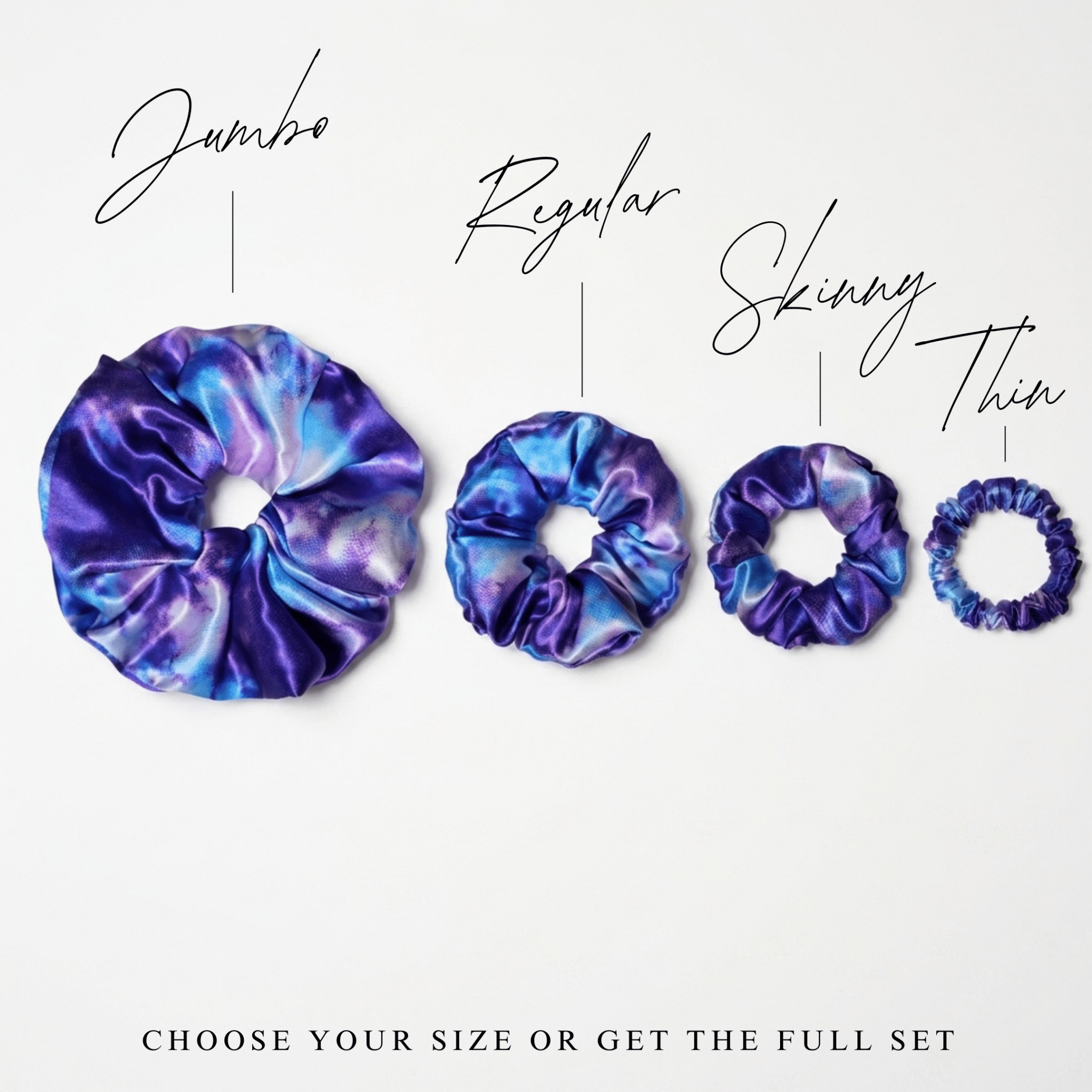 NOCHKA Purple Way Print of Silk Scrunchies – Ultra Thin, Skinny, Regular & Jumbo - NOCHKA
