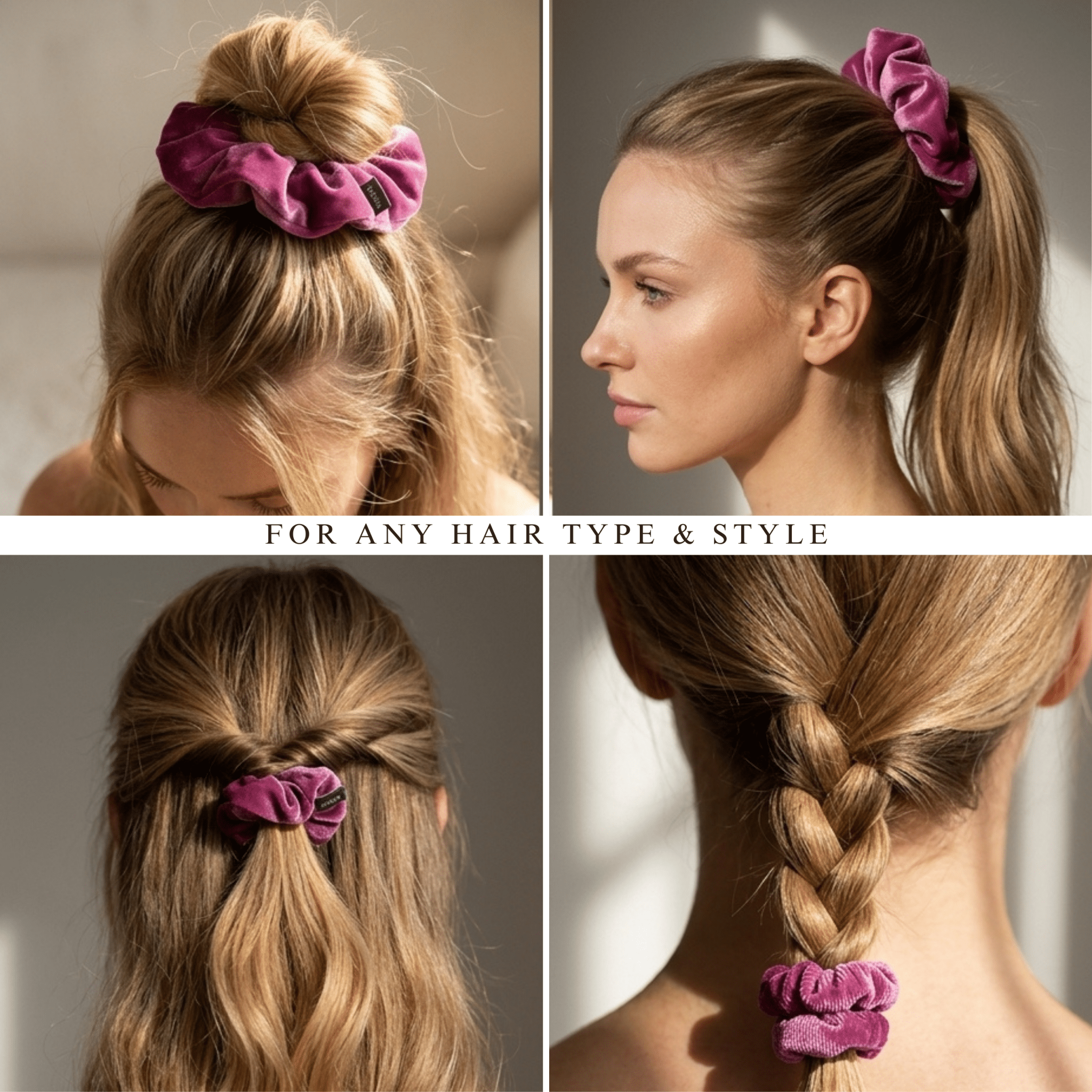 NOCHKA Raspberry Velvet Silk Scrunchies – Ultra Thin, Skinny, Regular & Jumbo Hair Ties – Soft Luxury Black Scrunchies for All Hair Types - NOCHKA
