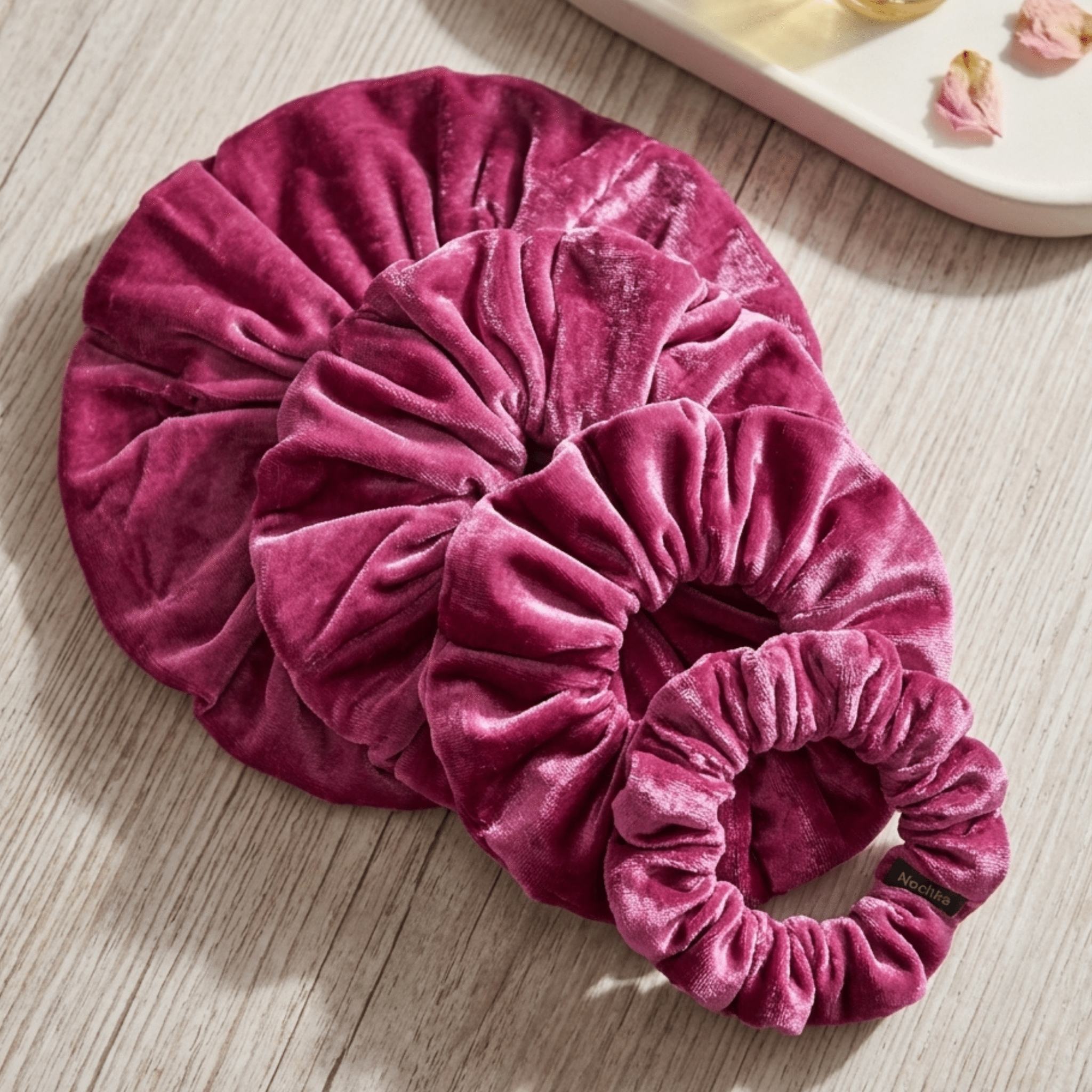 NOCHKA Raspberry Velvet Silk Scrunchies – Ultra Thin, Skinny, Regular & Jumbo Hair Ties – Soft Luxury Black Scrunchies for All Hair Types - NOCHKA
