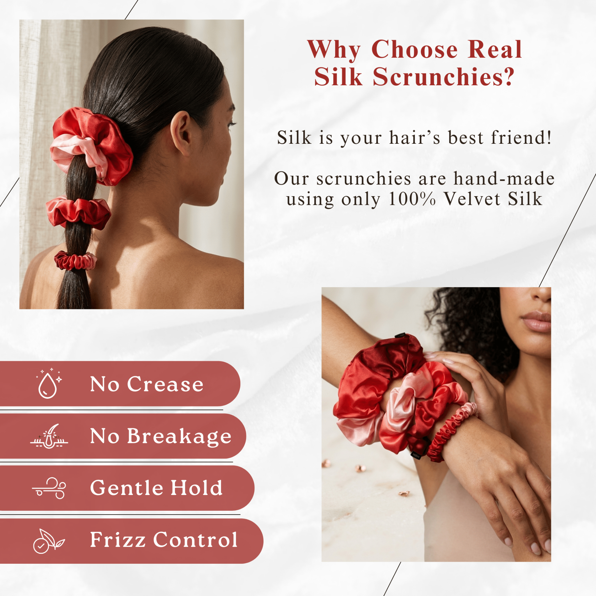 NOCHKA Red Gradient Print of Silk Scrunchies – Ultra Thin, Skinny, Regular & Jumbo - NOCHKA

