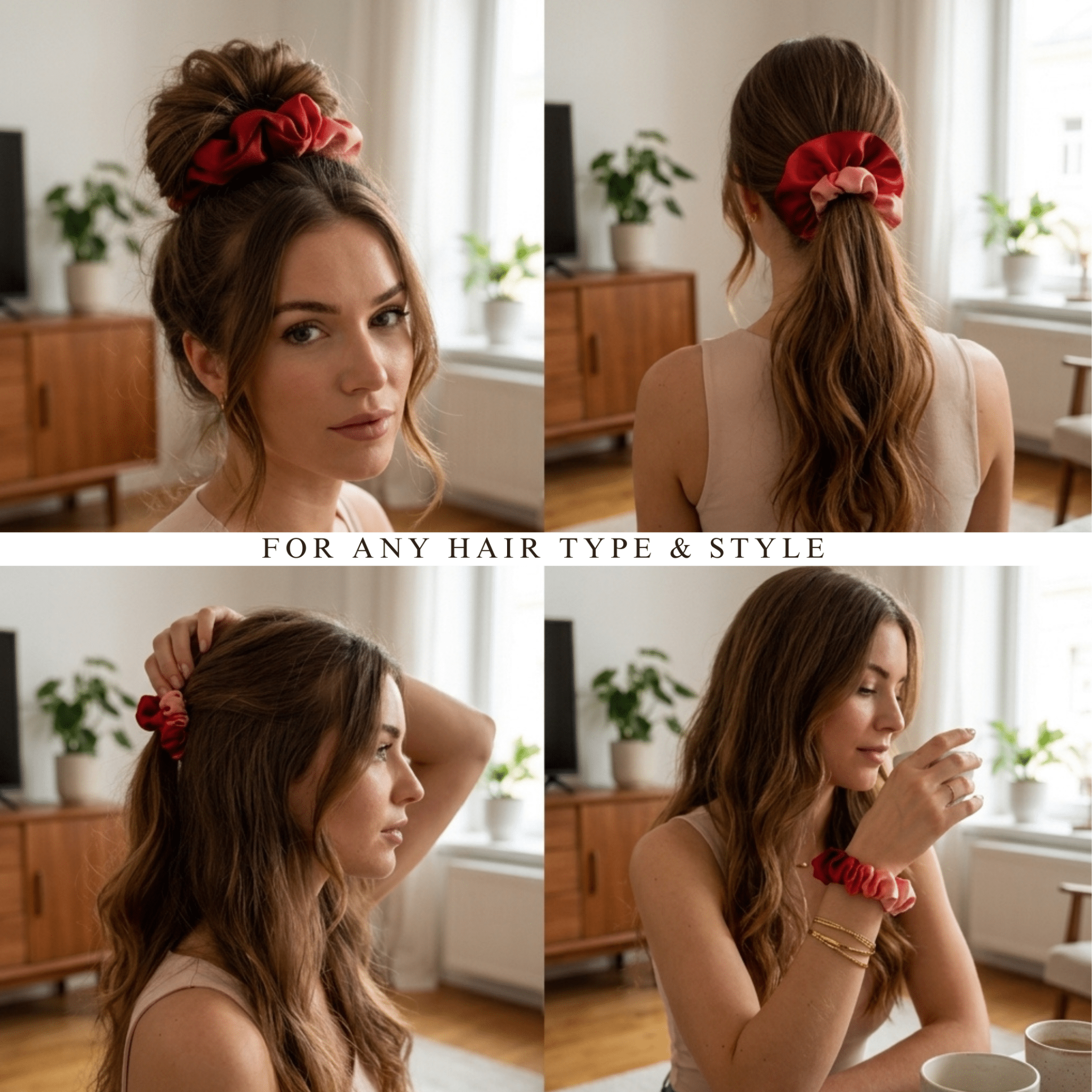NOCHKA Red Gradient Print of Silk Scrunchies – Ultra Thin, Skinny, Regular & Jumbo - NOCHKA

