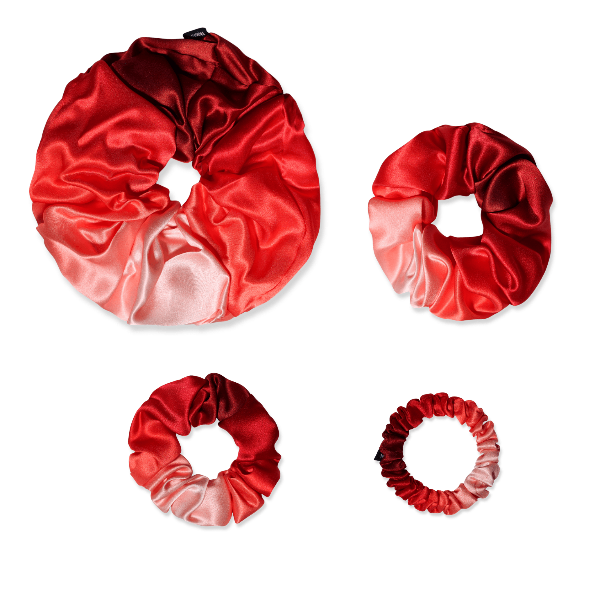 NOCHKA Red Gradient Print of Silk Scrunchies – Ultra Thin, Skinny, Regular & Jumbo - NOCHKA