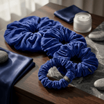 NOCHKA Royal Blue Velvet Silk Scrunchies – Ultra Thin, Skinny, Regular & Jumbo Hair Ties – Soft Luxury Black Scrunchies for All Hair Type - NOCHKA
