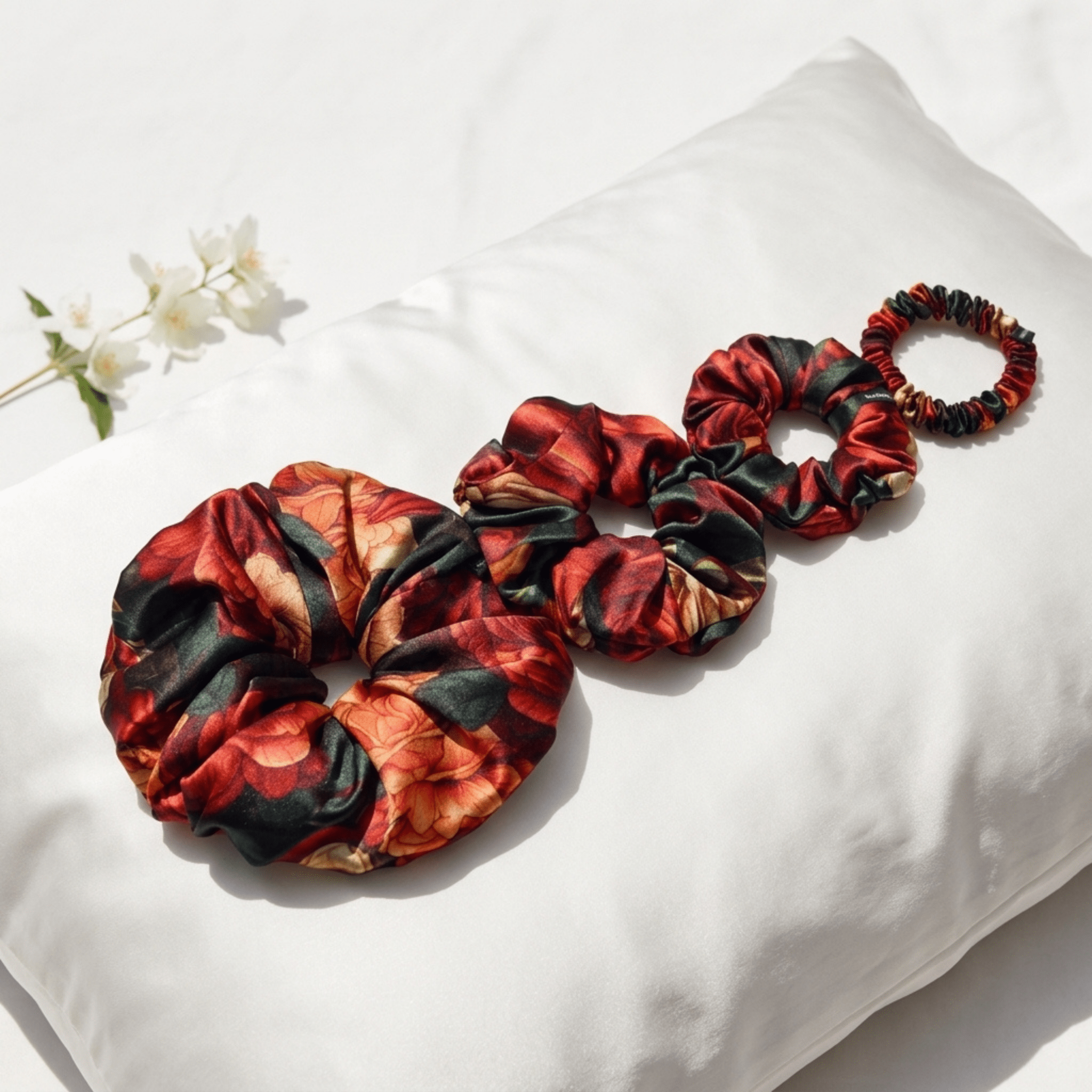 NOCHKA Rusty Rose Print of Silk Scrunchies – Ultra Thin, Skinny, Regular & Jumbo - NOCHKA
