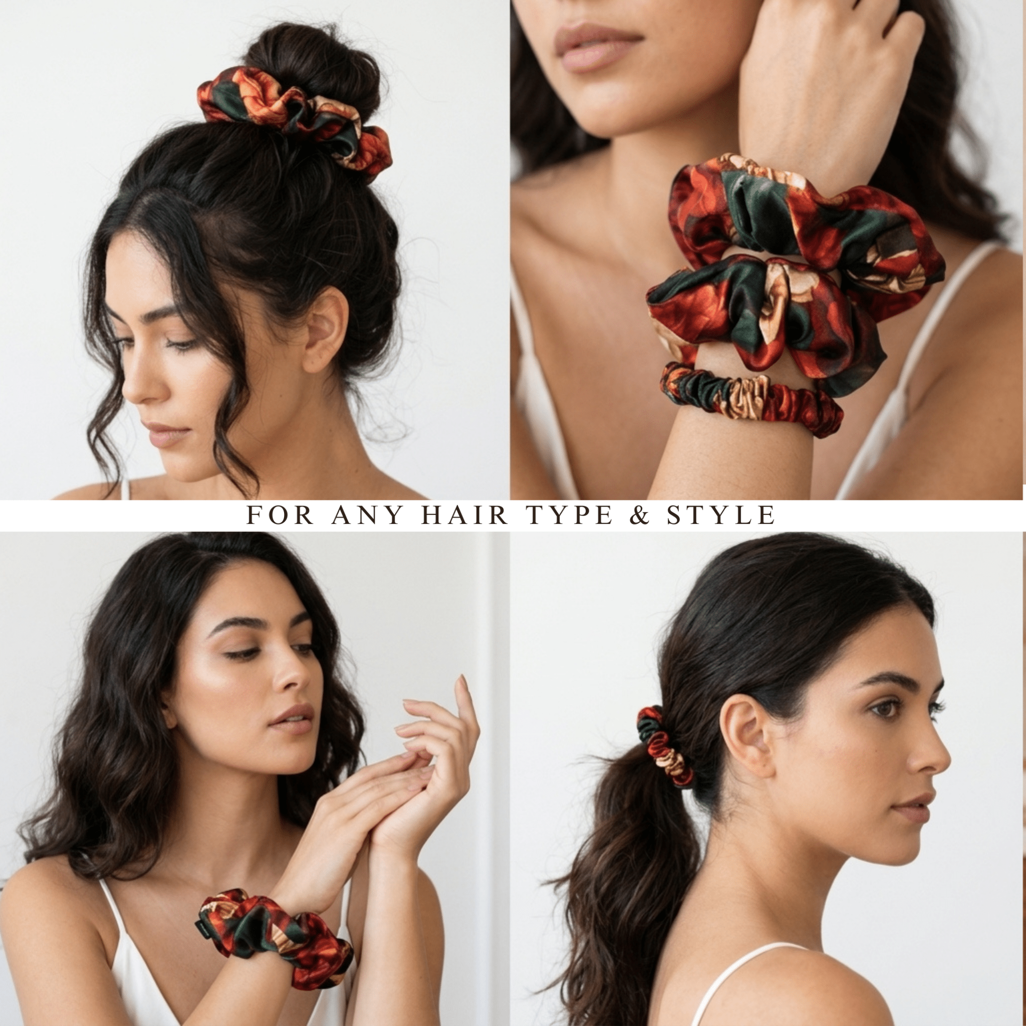 NOCHKA Rusty Rose Print of Silk Scrunchies – Ultra Thin, Skinny, Regular & Jumbo - NOCHKA
