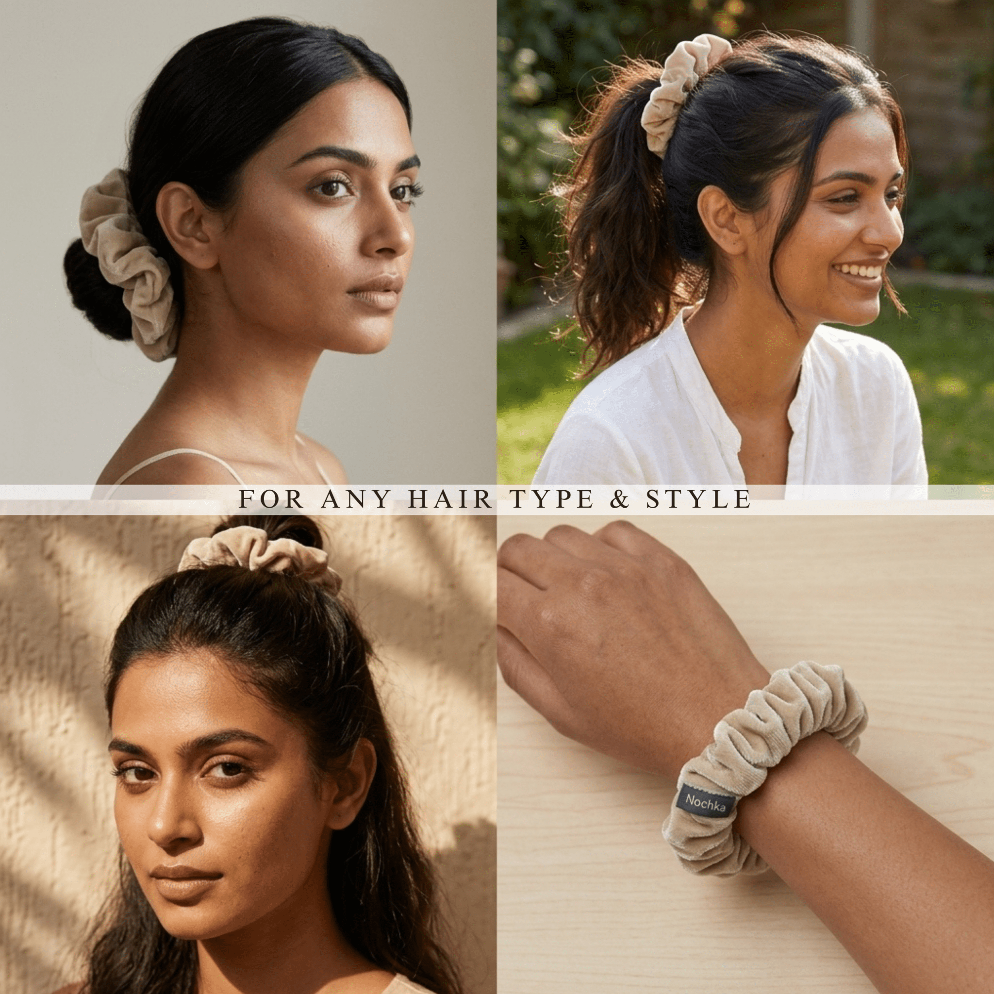 NOCHKA Sand Velvet Silk Scrunchies – Ultra Thin, Skinny, Regular & Jumbo Hair Ties – Soft Luxury Black Scrunchies for All Hair Types - NOCHKA
