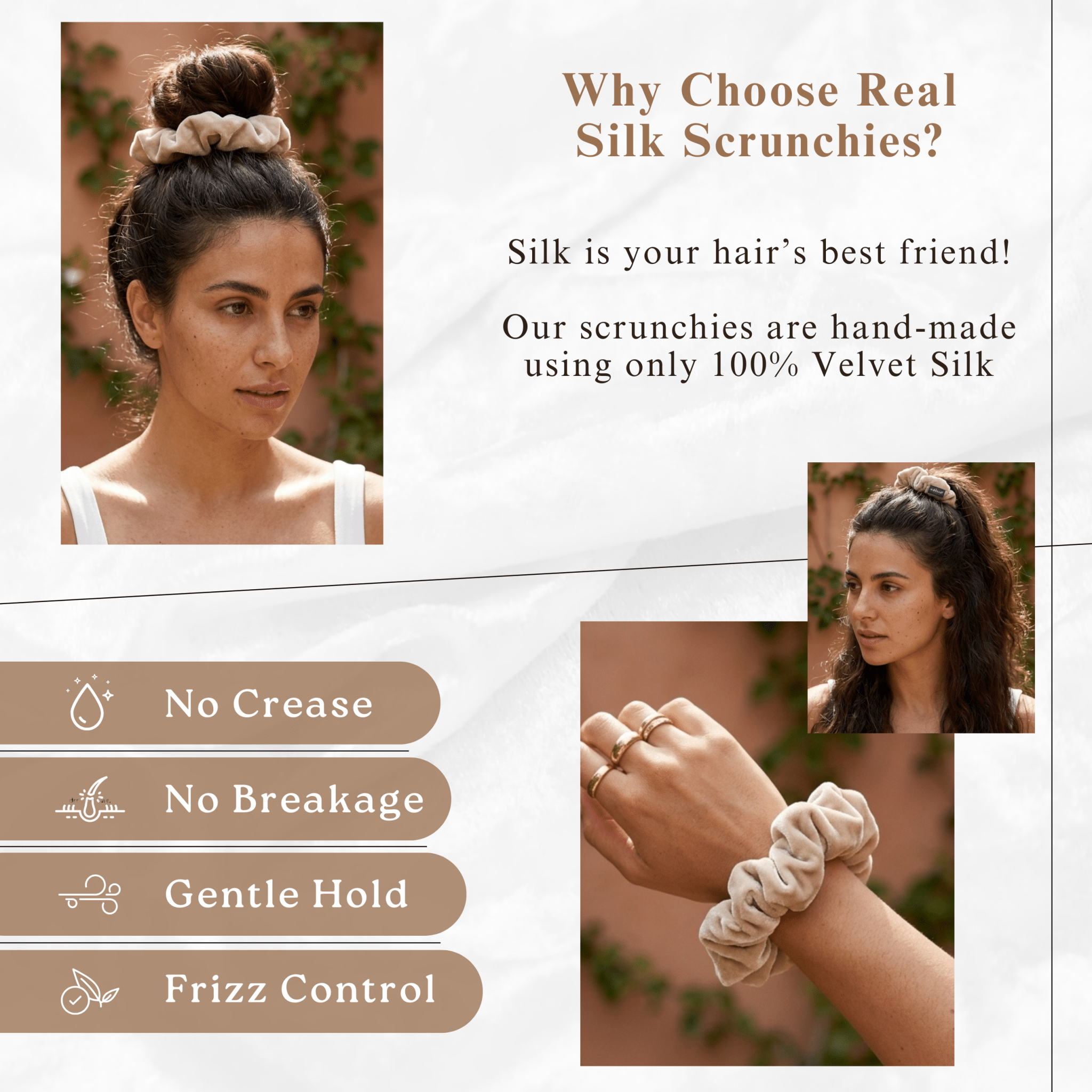 NOCHKA Sand Velvet Silk Scrunchies – Ultra Thin, Skinny, Regular & Jumbo Hair Ties – Soft Luxury Black Scrunchies for All Hair Types - NOCHKA
