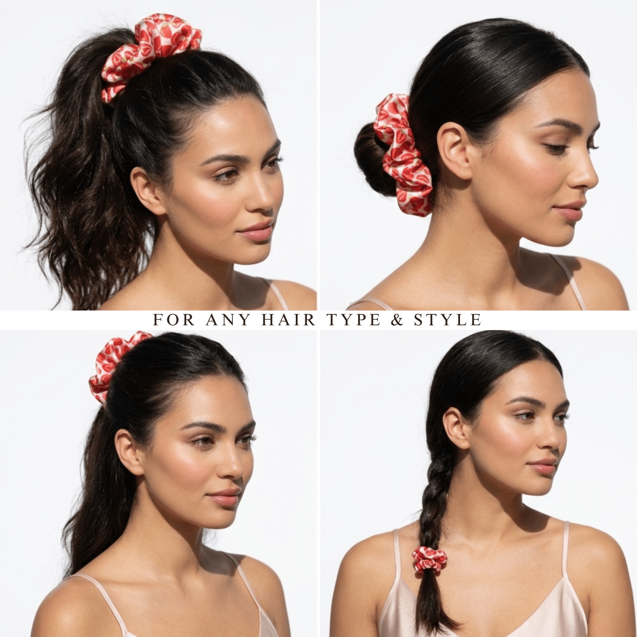 NOCHKA Strawberry Print of Silk Scrunchies – Ultra Thin, Skinny, Regular & Jumbo - NOCHKA
