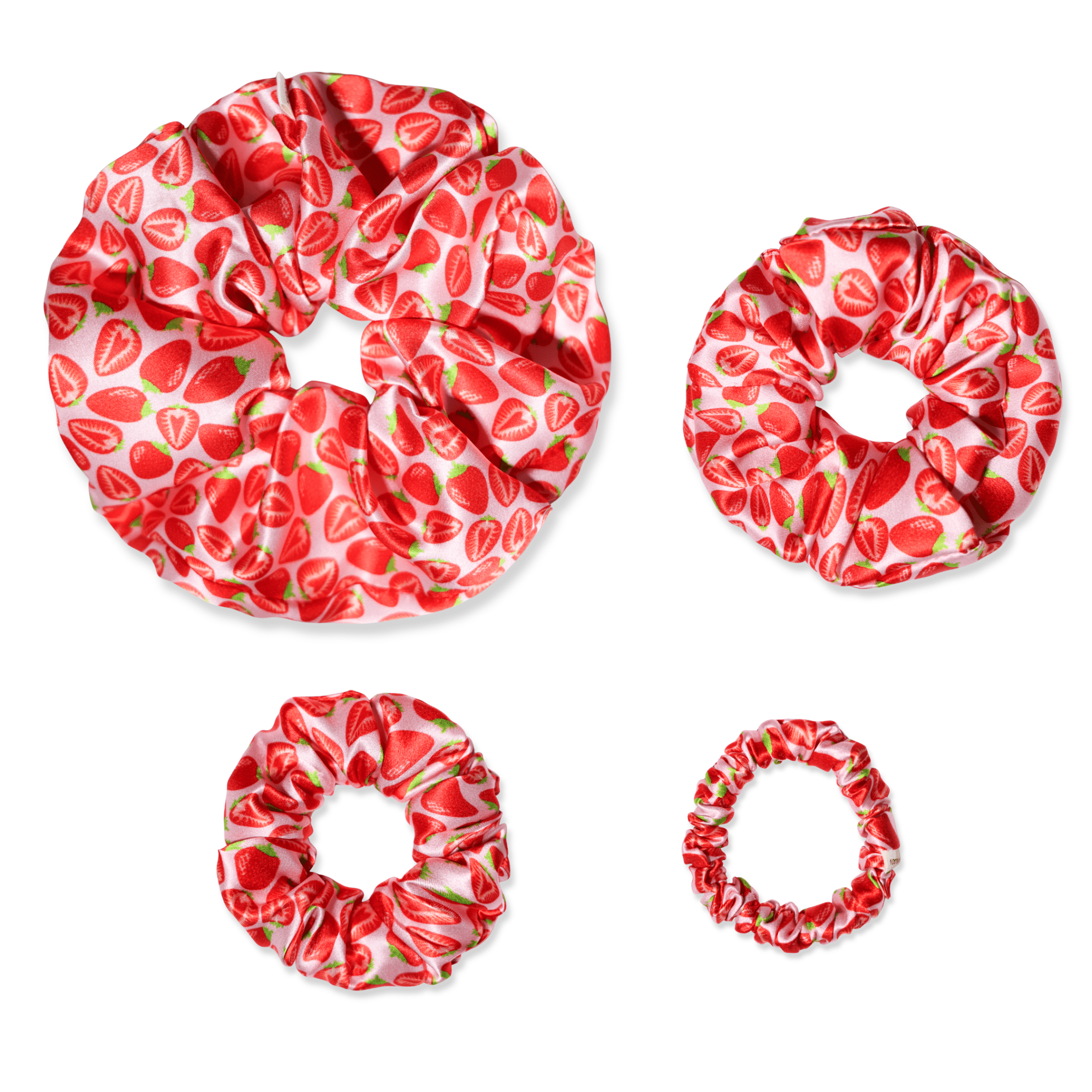 NOCHKA Strawberry Print of Silk Scrunchies – Ultra Thin, Skinny, Regular & Jumbo - NOCHKA