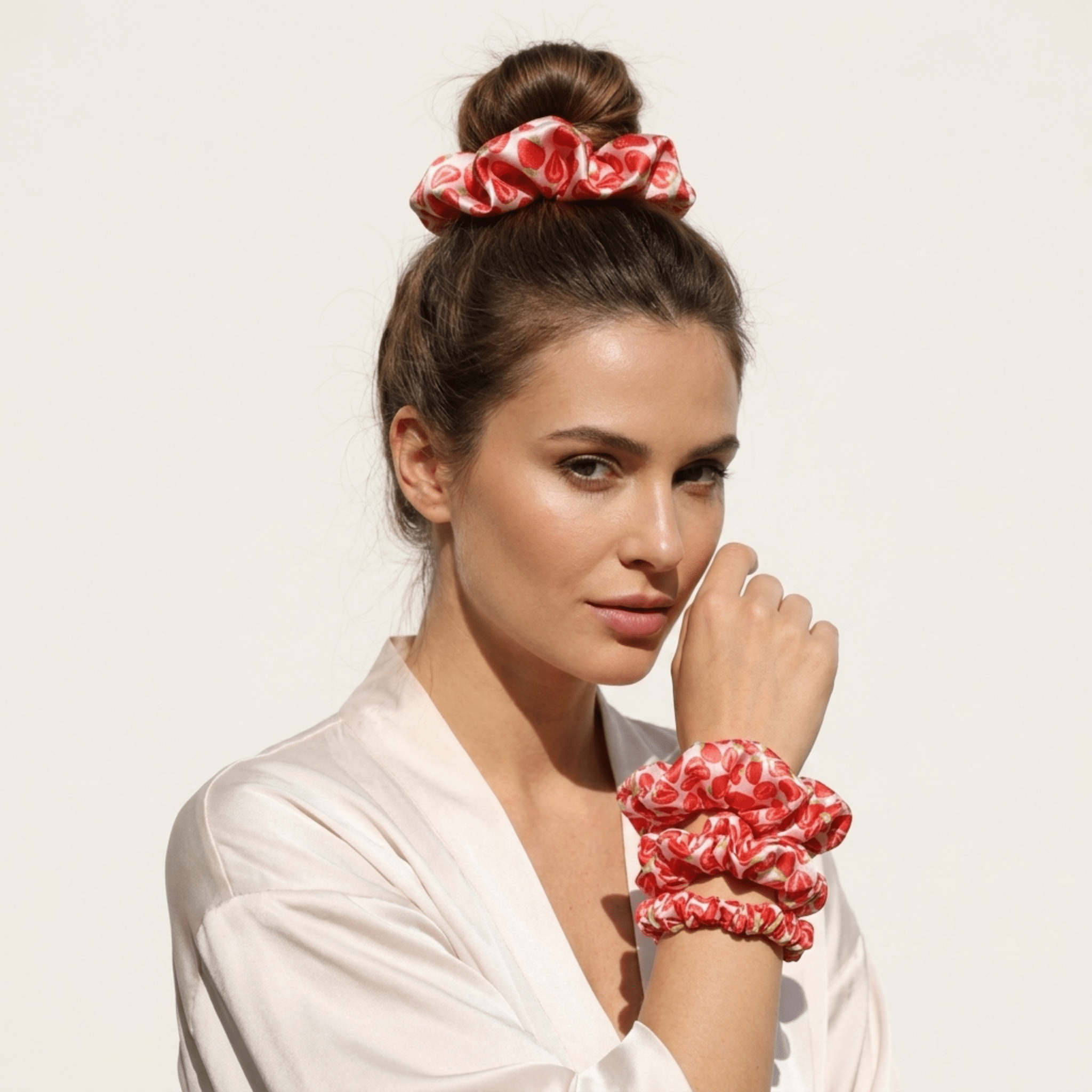 NOCHKA Strawberry Print of Silk Scrunchies – Ultra Thin, Skinny, Regular & Jumbo - NOCHKA
