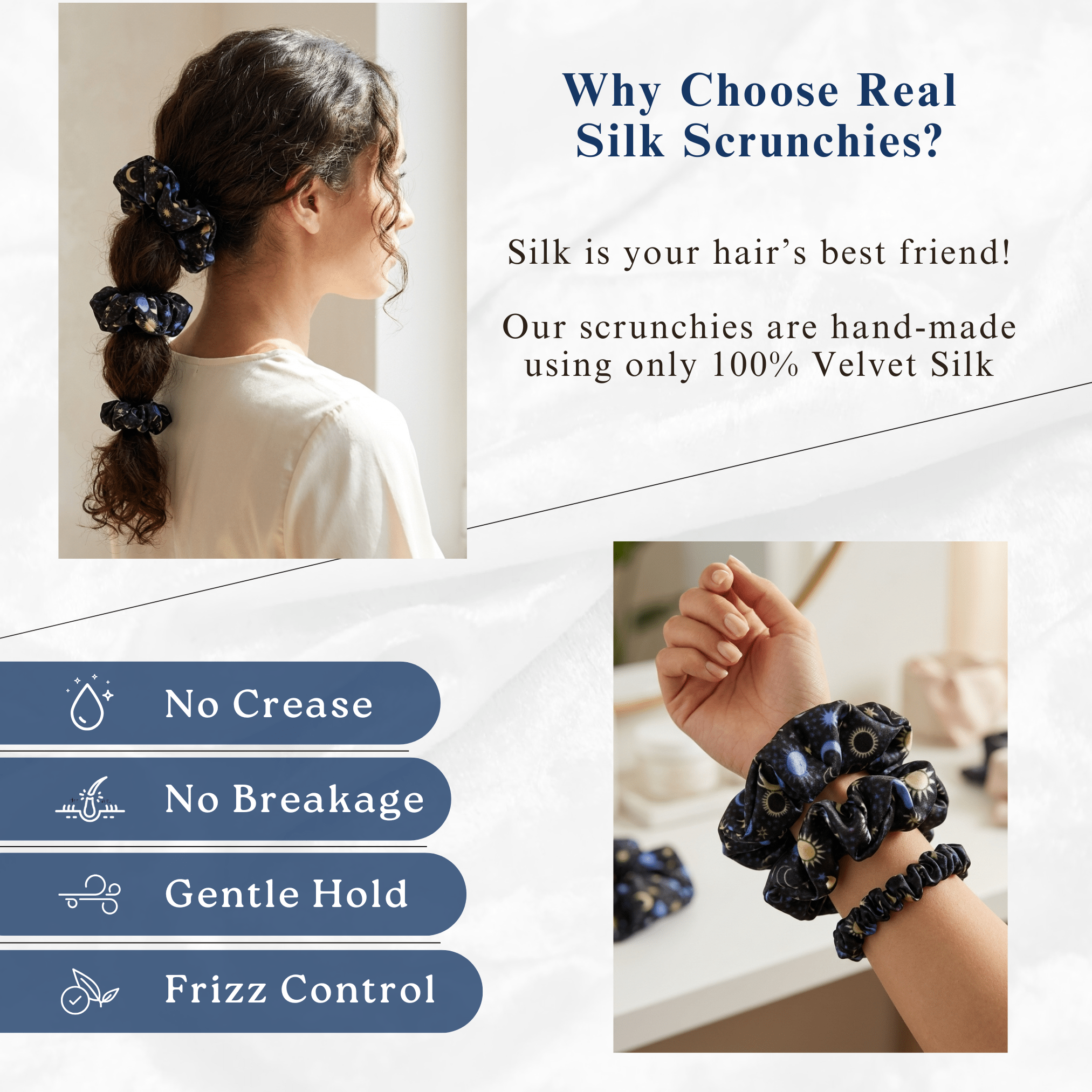 NOCHKA Sun & Moon Print of Silk Scrunchies – Ultra Thin, Skinny, Regular & Jumbo - NOCHKA
