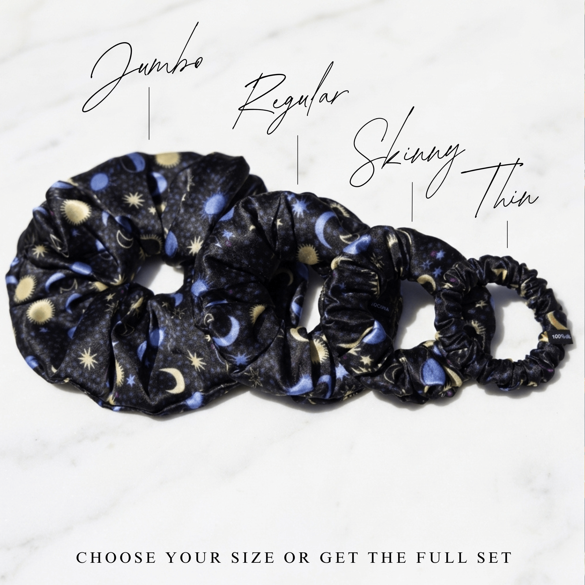 NOCHKA Sun & Moon Print of Silk Scrunchies – Ultra Thin, Skinny, Regular & Jumbo - NOCHKA
