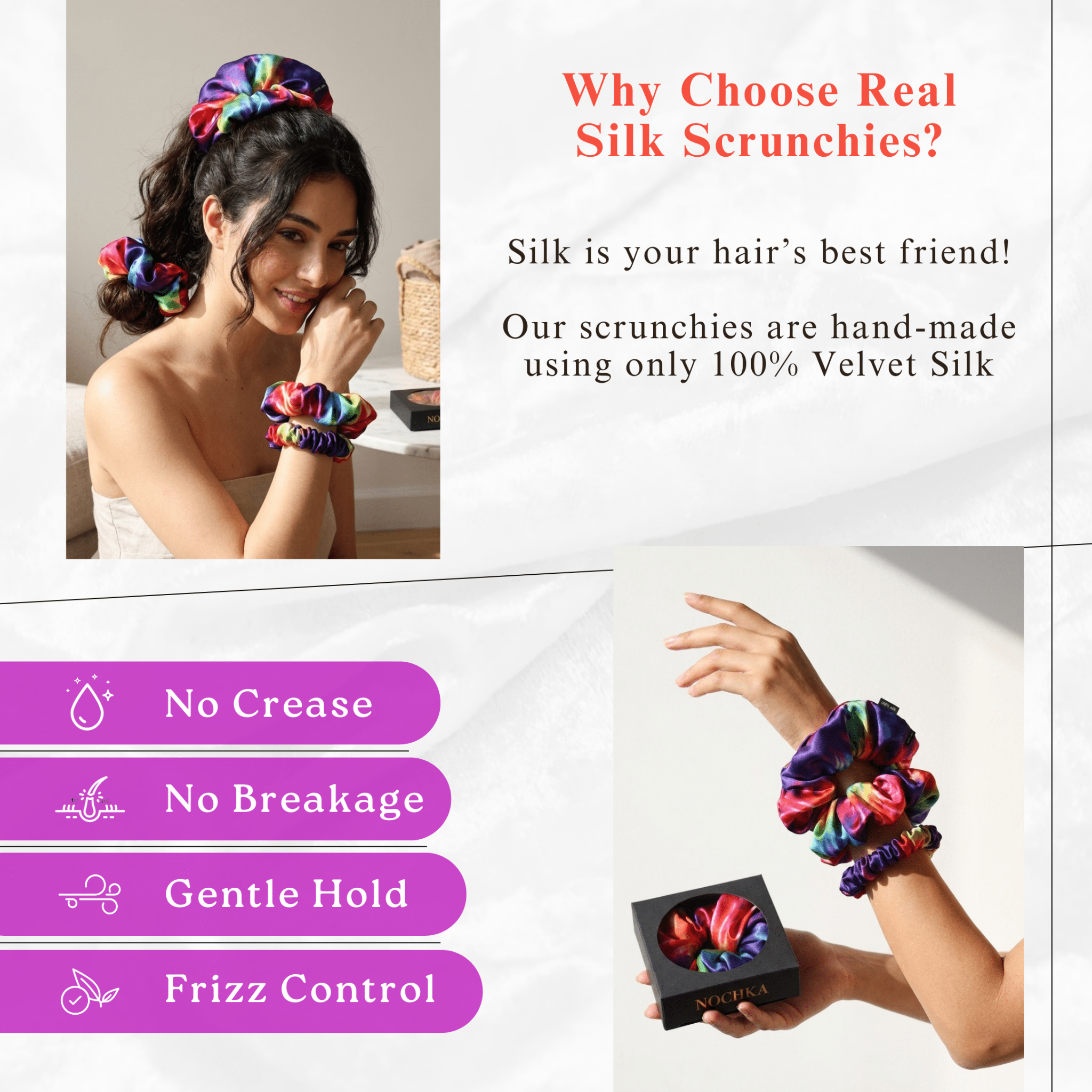NOCHKA Tie Dye Print of Silk Scrunchies – Ultra Thin, Skinny, Regular & Jumbo - NOCHKA

