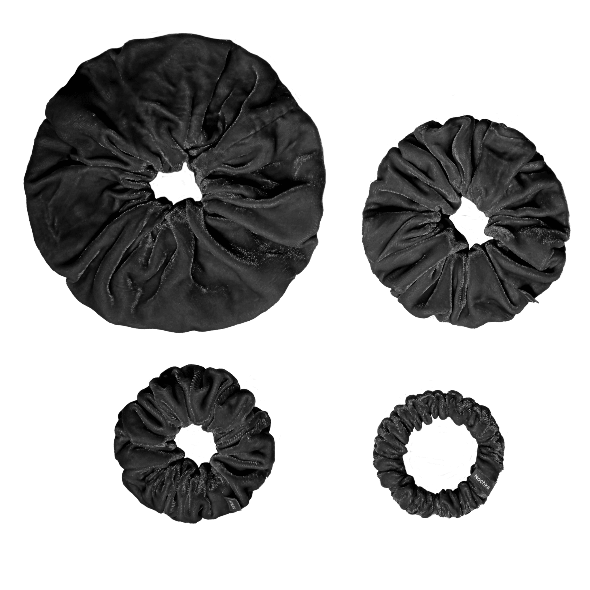 NOCHKA Velvet Silk Scrunchies – Ultra Thin, Skinny, Regular & Jumbo Hair Ties – Soft Luxury Black Scrunchies for All Hair Types - NOCHKA