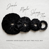 NOCHKA Velvet Silk Scrunchies – Ultra Thin, Skinny, Regular & Jumbo Hair Ties – Soft Luxury Black Scrunchies for All Hair Types - NOCHKA
