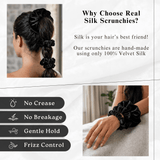 NOCHKA Velvet Silk Scrunchies – Ultra Thin, Skinny, Regular & Jumbo Hair Ties – Soft Luxury Black Scrunchies for All Hair Types - NOCHKA
