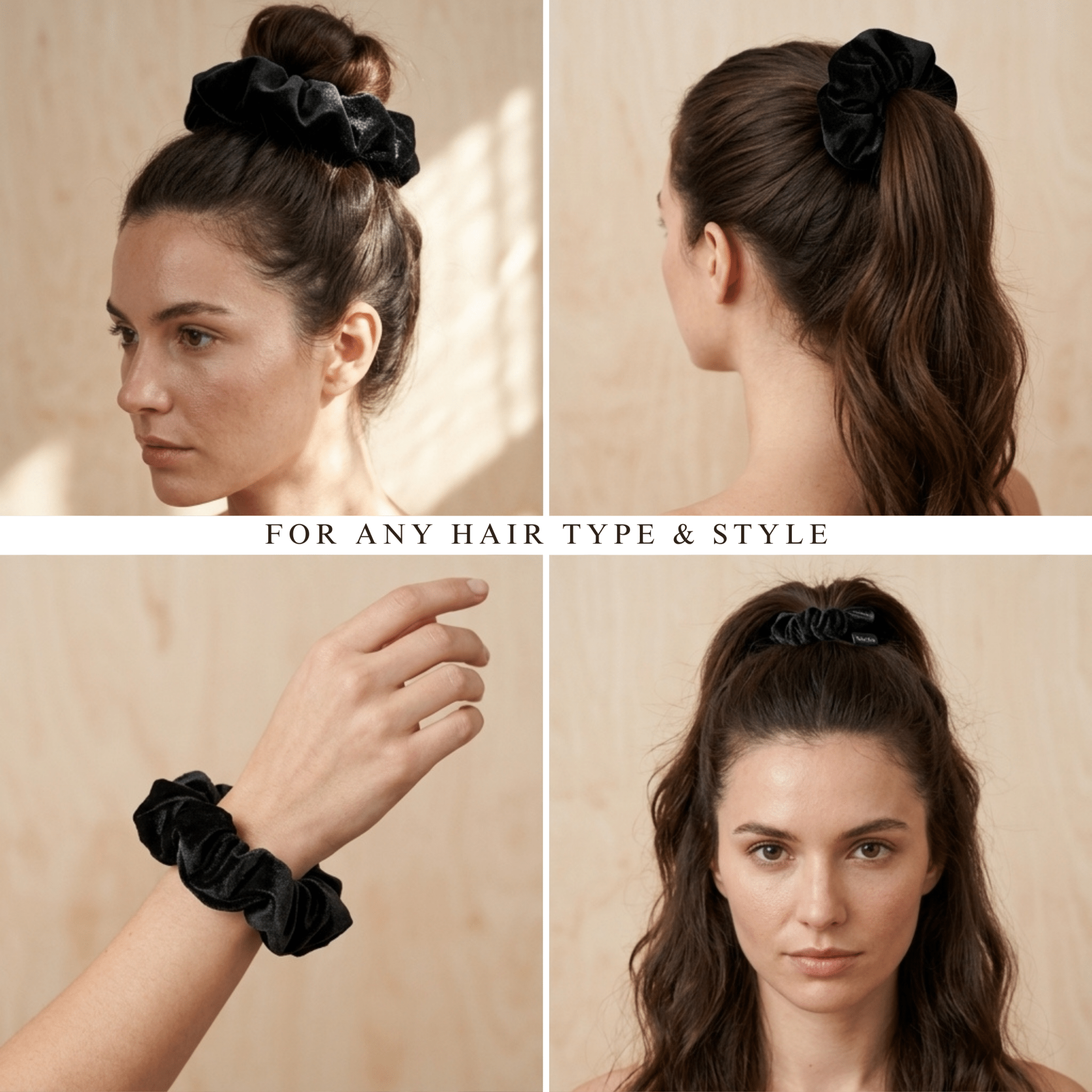 NOCHKA Velvet Silk Scrunchies – Ultra Thin, Skinny, Regular & Jumbo Hair Ties – Soft Luxury Black Scrunchies for All Hair Types - NOCHKA
