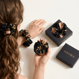 NOCHKA Wild Rose Print of Silk Scrunchies – Ultra Thin, Skinny, Regular & Jumbo - NOCHKA

