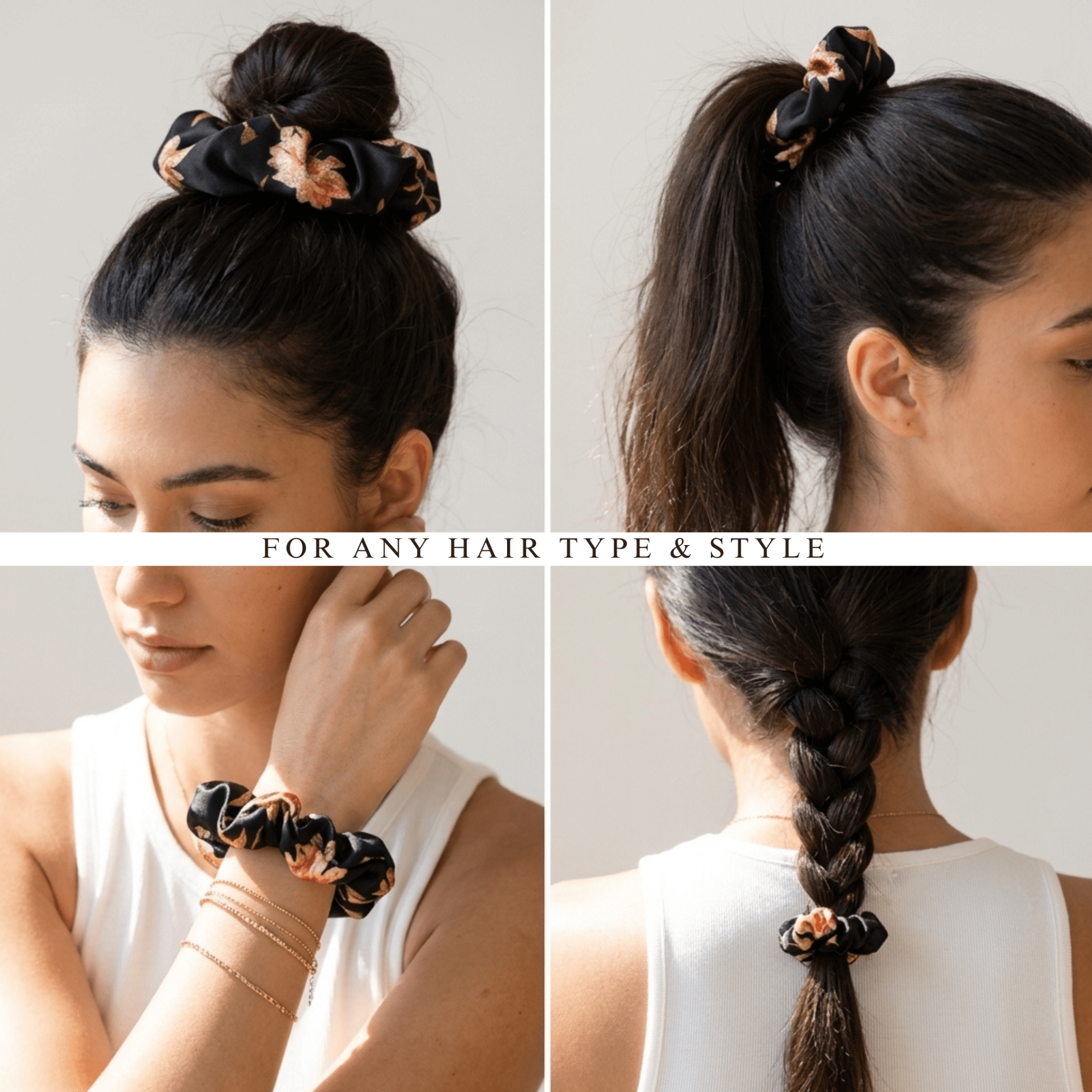NOCHKA Wild Rose Print of Silk Scrunchies – Ultra Thin, Skinny, Regular & Jumbo - NOCHKA
