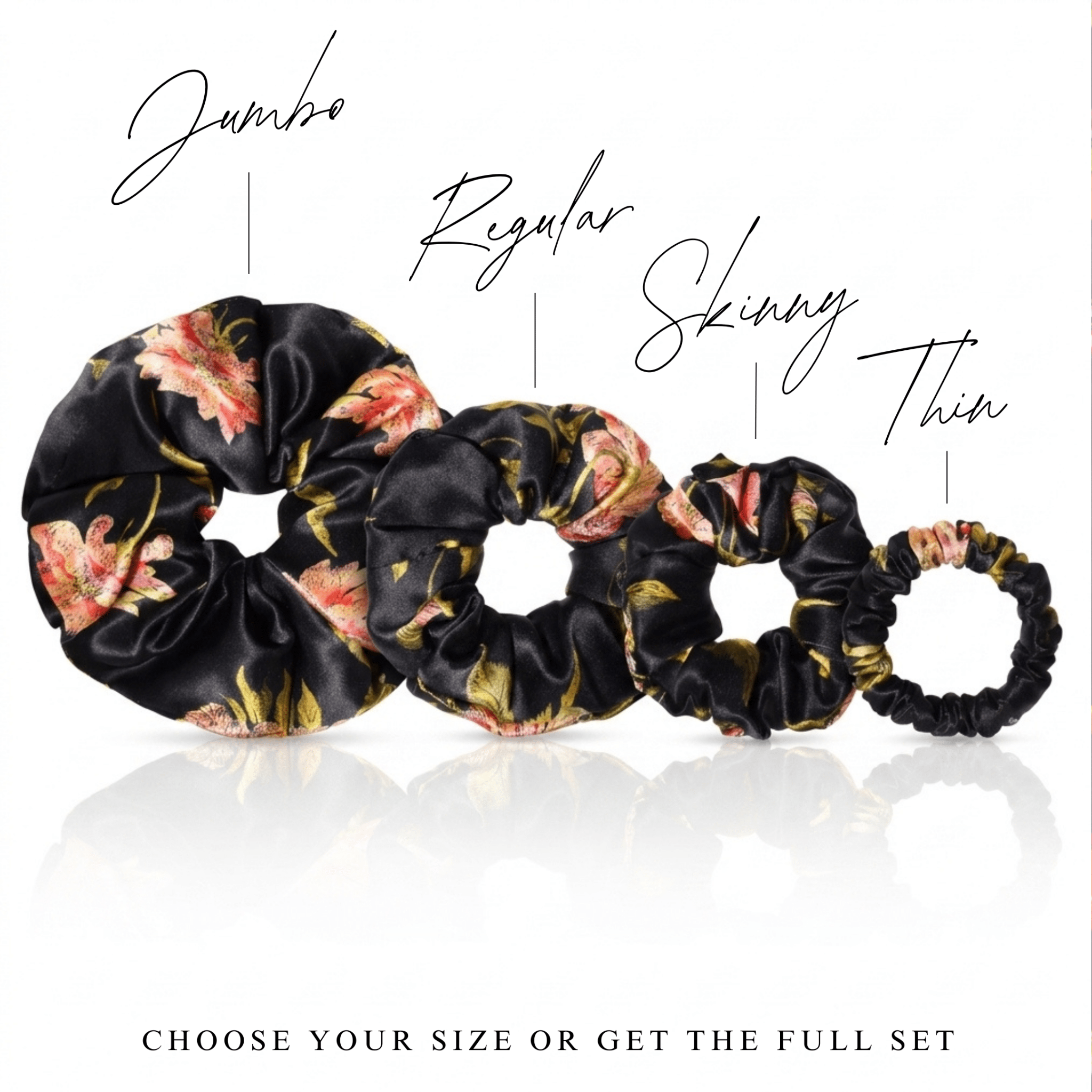 NOCHKA Wild Rose Print of Silk Scrunchies – Ultra Thin, Skinny, Regular & Jumbo - NOCHKA
