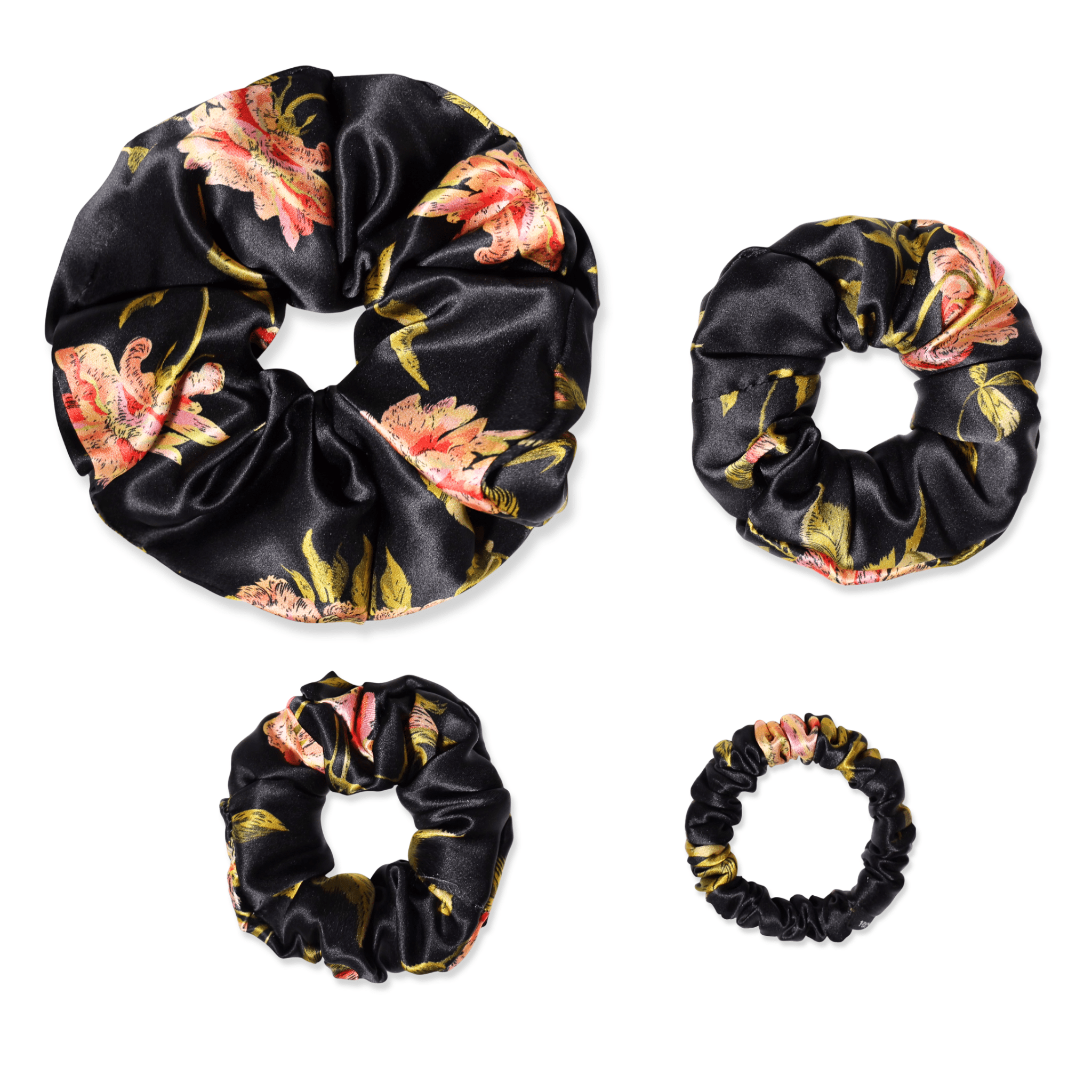 NOCHKA Wild Rose Print of Silk Scrunchies – Ultra Thin, Skinny, Regular & Jumbo - NOCHKA