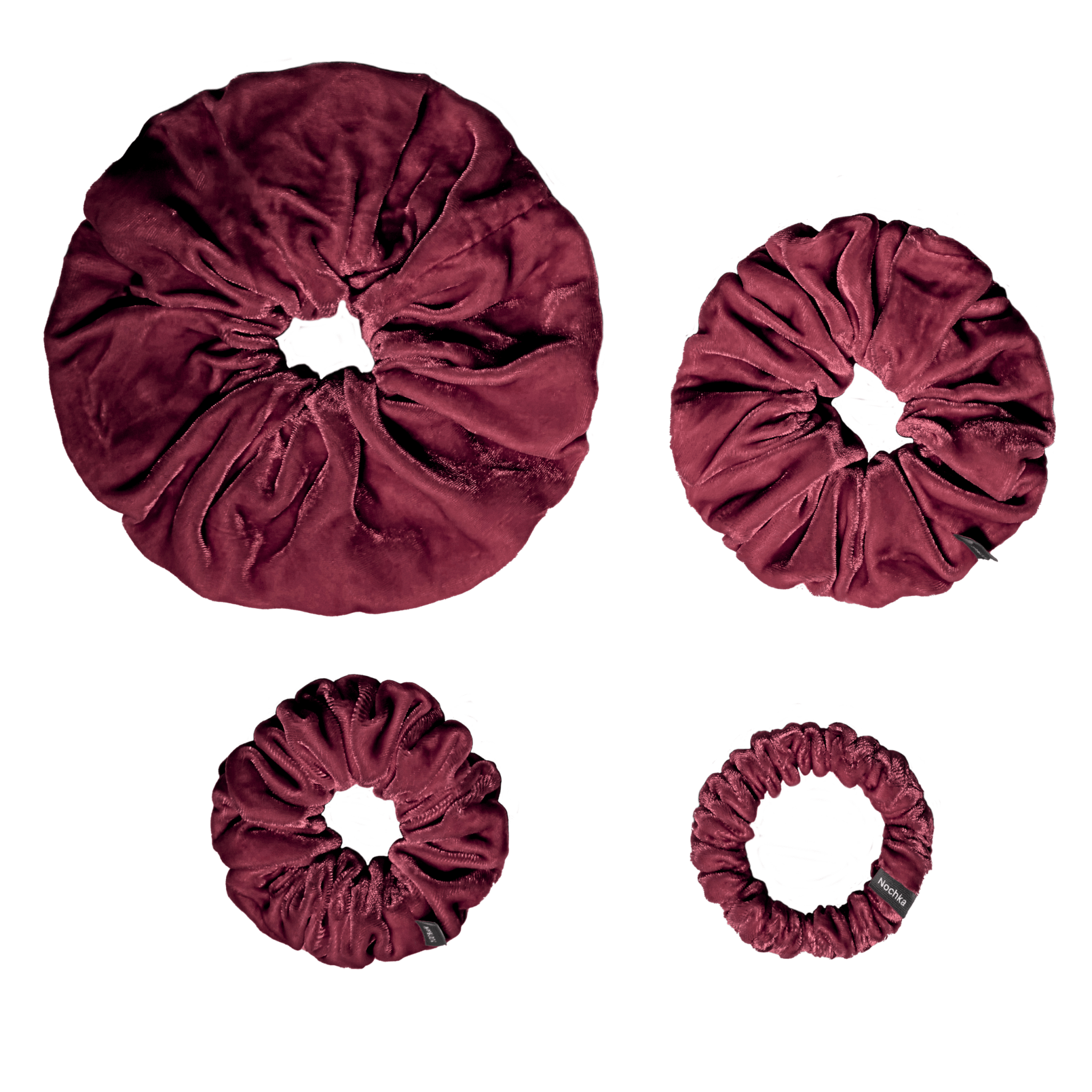 NOCHKA Wine Velvet Silk Scrunchies – Ultra Thin, Skinny, Regular & Jumbo Hair Ties – Soft Luxury Black Scrunchies for All Hair Types - NOCHKA