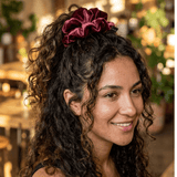 NOCHKA Wine Velvet Silk Scrunchies – Ultra Thin, Skinny, Regular & Jumbo Hair Ties – Soft Luxury Black Scrunchies for All Hair Types - NOCHKA
