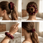 NOCHKA Wine Velvet Silk Scrunchies – Ultra Thin, Skinny, Regular & Jumbo Hair Ties – Soft Luxury Black Scrunchies for All Hair Types - NOCHKA
