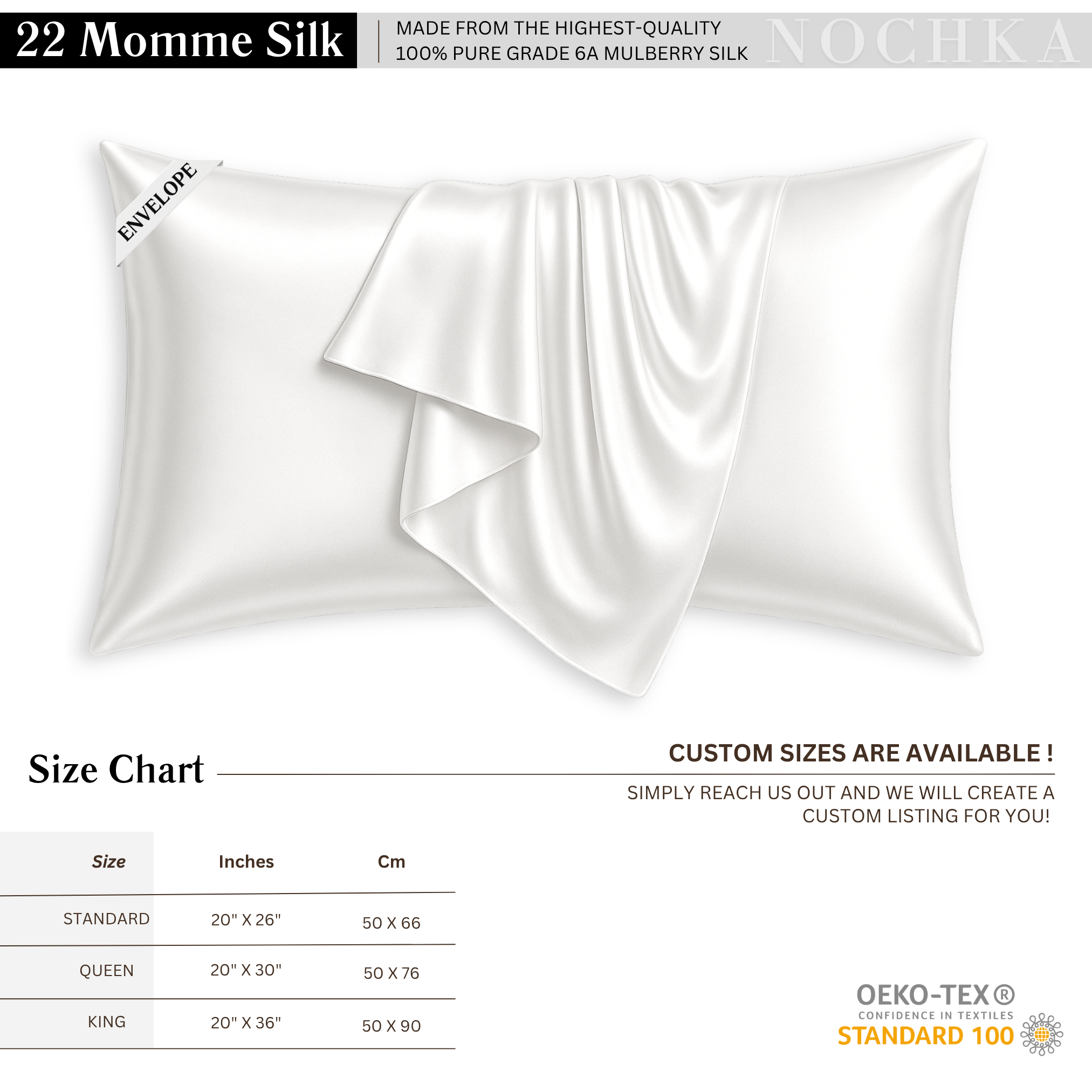 Off White 100% Pure Mulberry Silk Pillowcase - Envelope - NOCHKA
