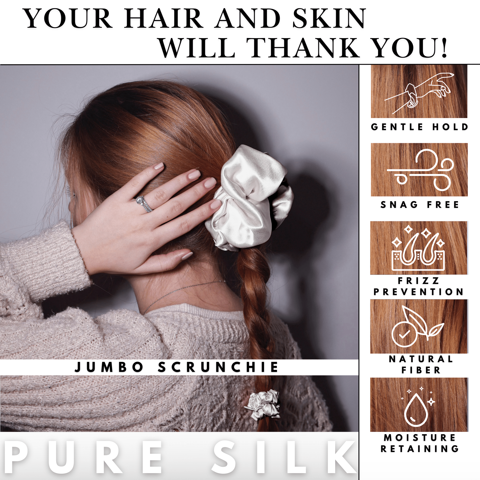 Off White Jumbo Scrunchie – 100% Pure Mulberry Silk, Perfect for All Hair Types - NOCHKA
