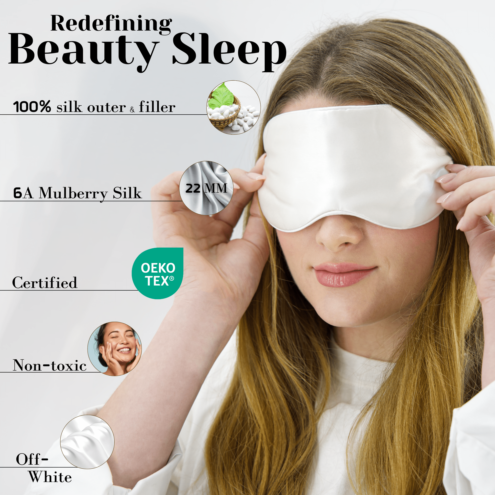 Off White Pure Silk Sleep Mask - NOCHKA
