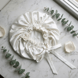 Off White Reversible Bonnet with Thin Ties - NOCHKA
