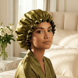 Olive & Black Pure Mulberry Silk Bonnet – Reversible & Durable - NOCHKA
