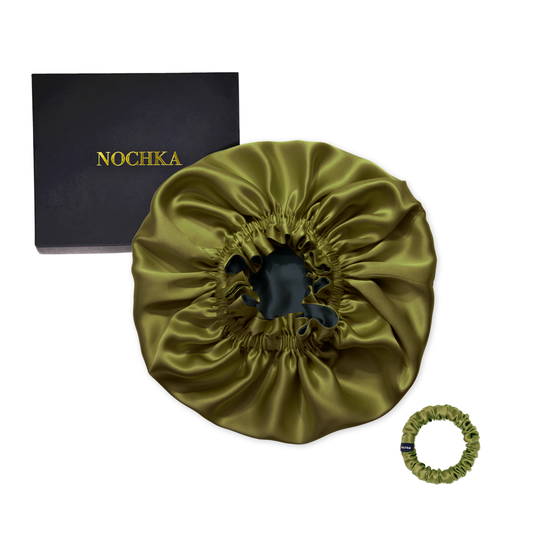 Olive & Black Pure Mulberry Silk Bonnet – Reversible & Durable - NOCHKA
