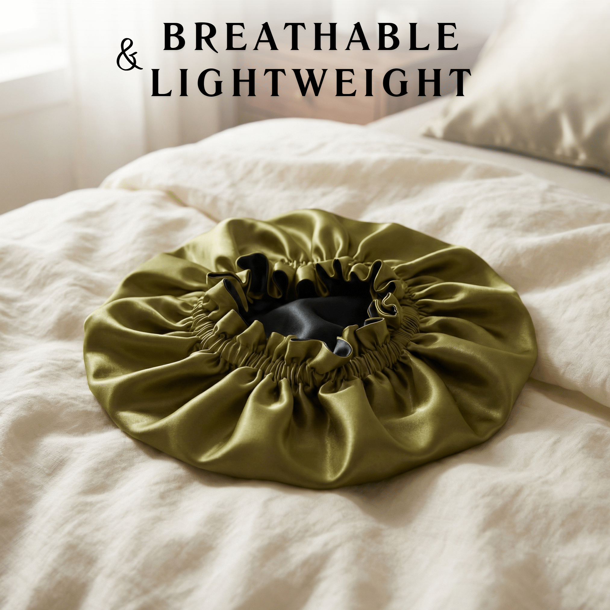 Olive & Black Pure Mulberry Silk Bonnet – Reversible & Durable - NOCHKA
