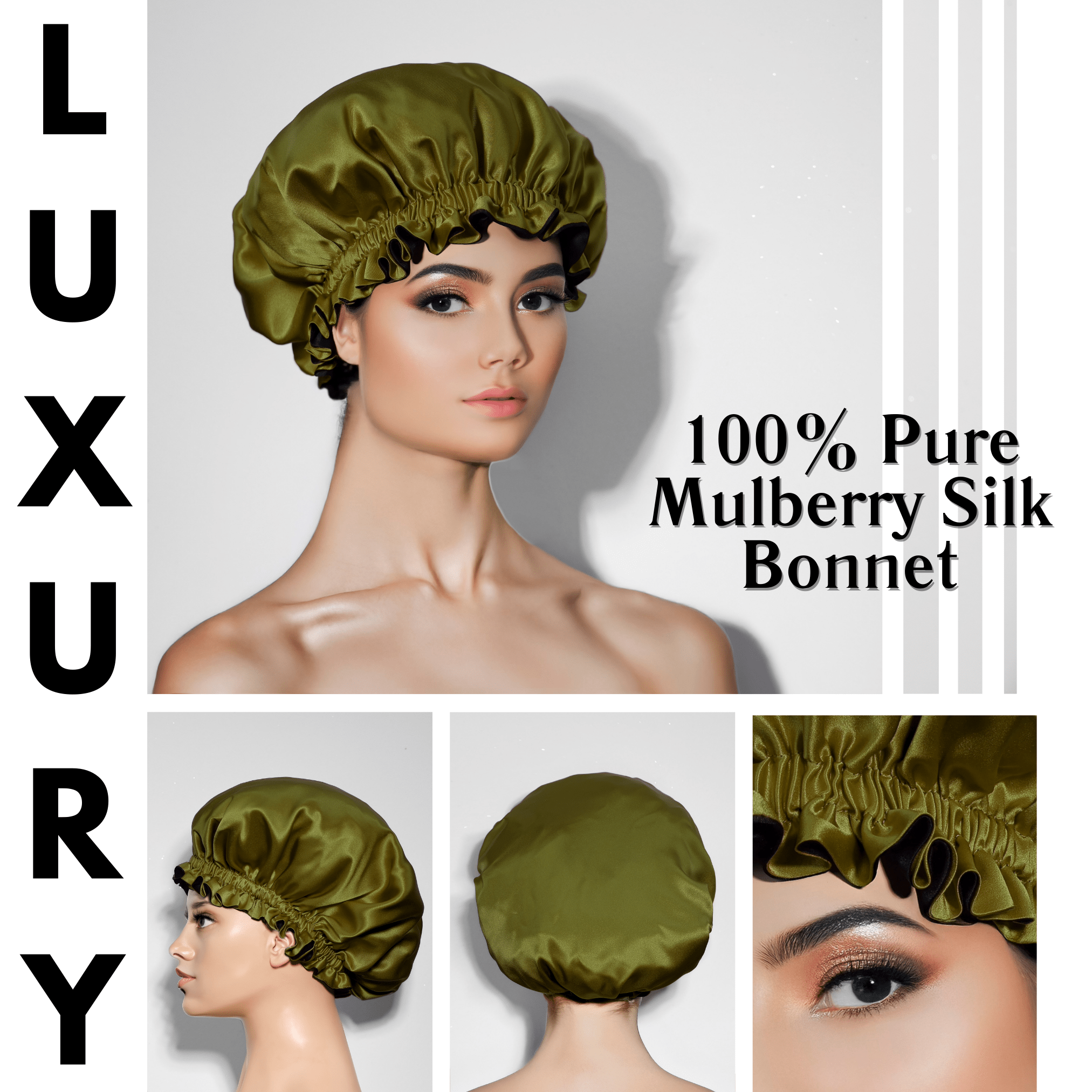 Olive & Black Pure Mulberry Silk Bonnet – Reversible & Durable - NOCHKA
