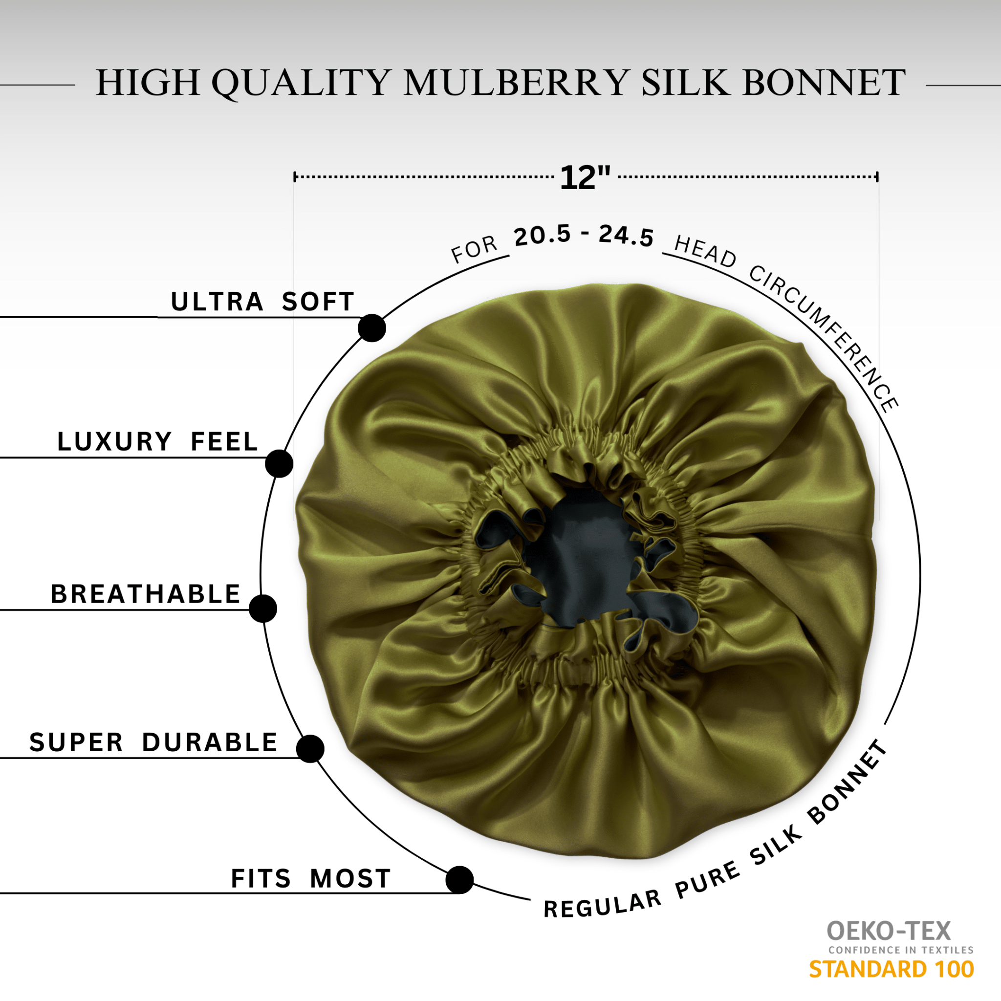 Olive & Black Pure Mulberry Silk Bonnet – Reversible & Durable - NOCHKA
