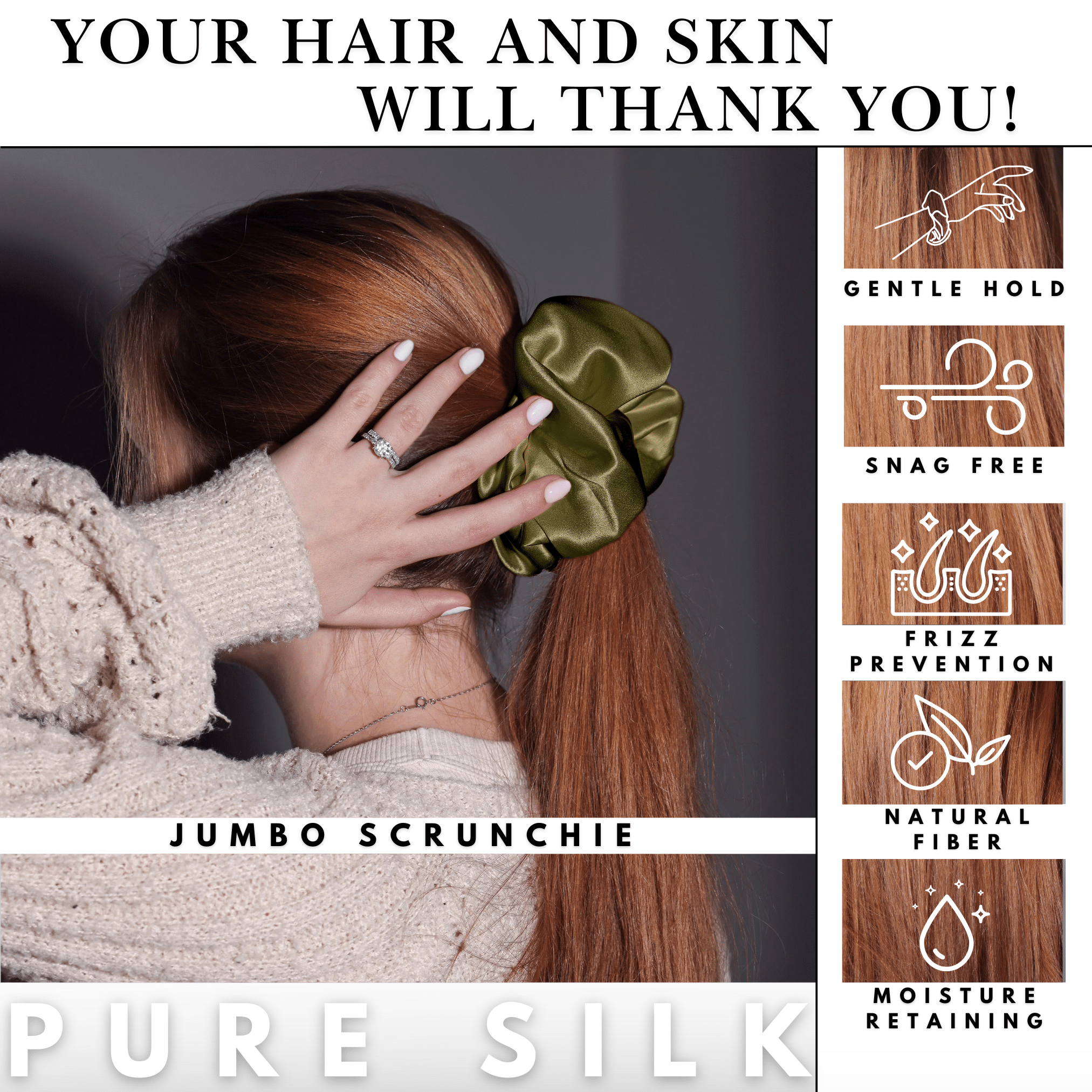 Olive Jumbo Scrunchie – 100% Pure Mulberry Silk, Perfect for All Hair Types - NOCHKA
