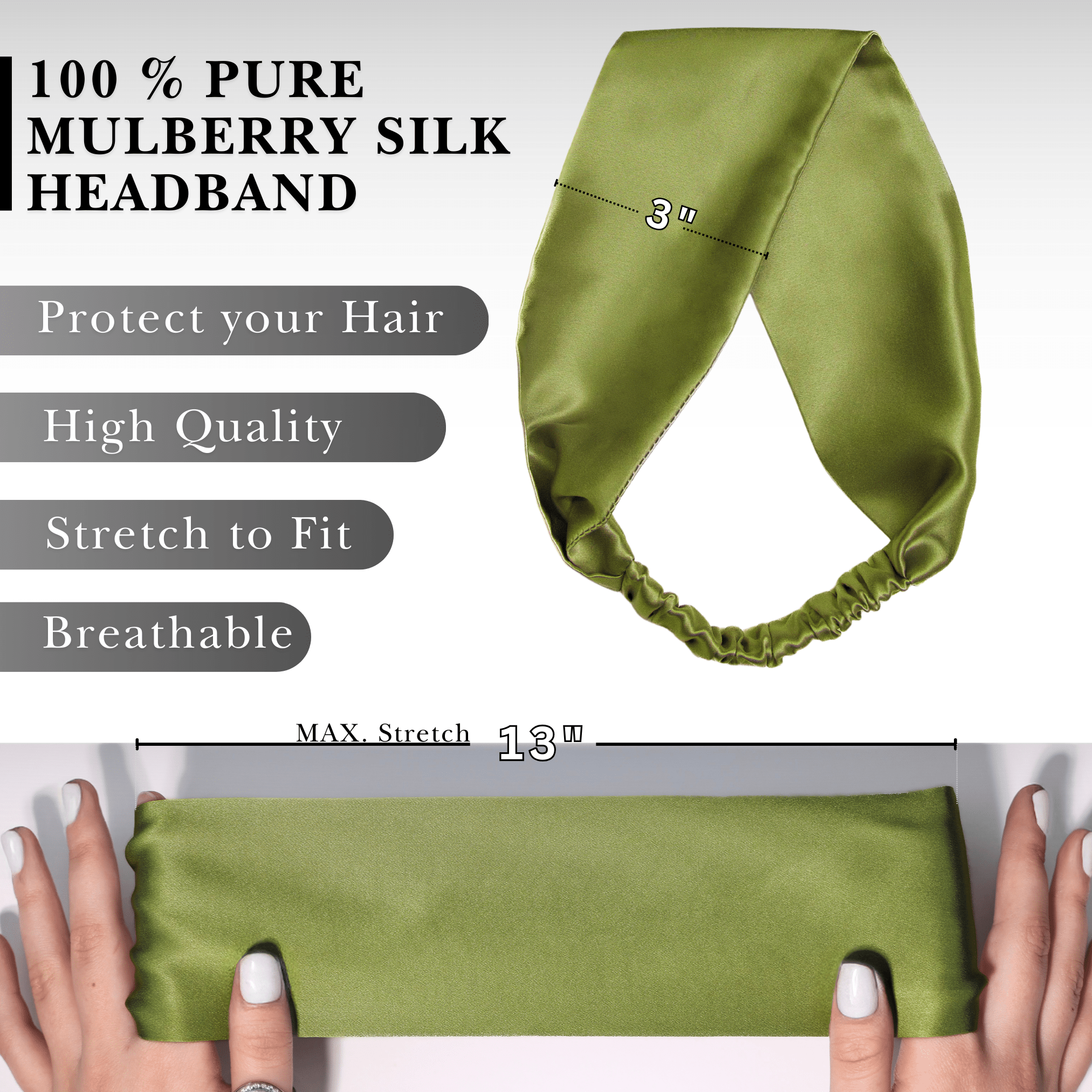 Olive Pure Silk Headband - NOCHKA
