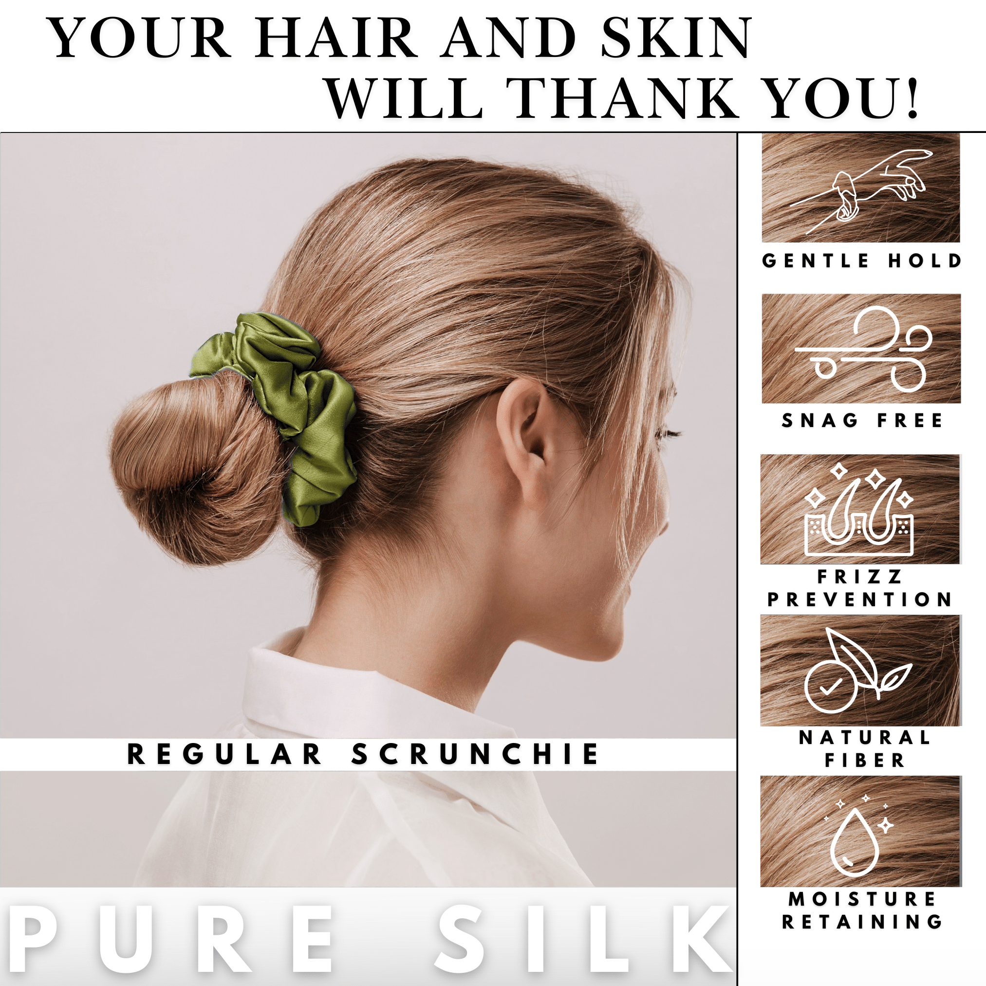 Olive Regular Scrunchie – 100% Pure Mulberry Silk, Perfect for All Hair Types - NOCHKA
