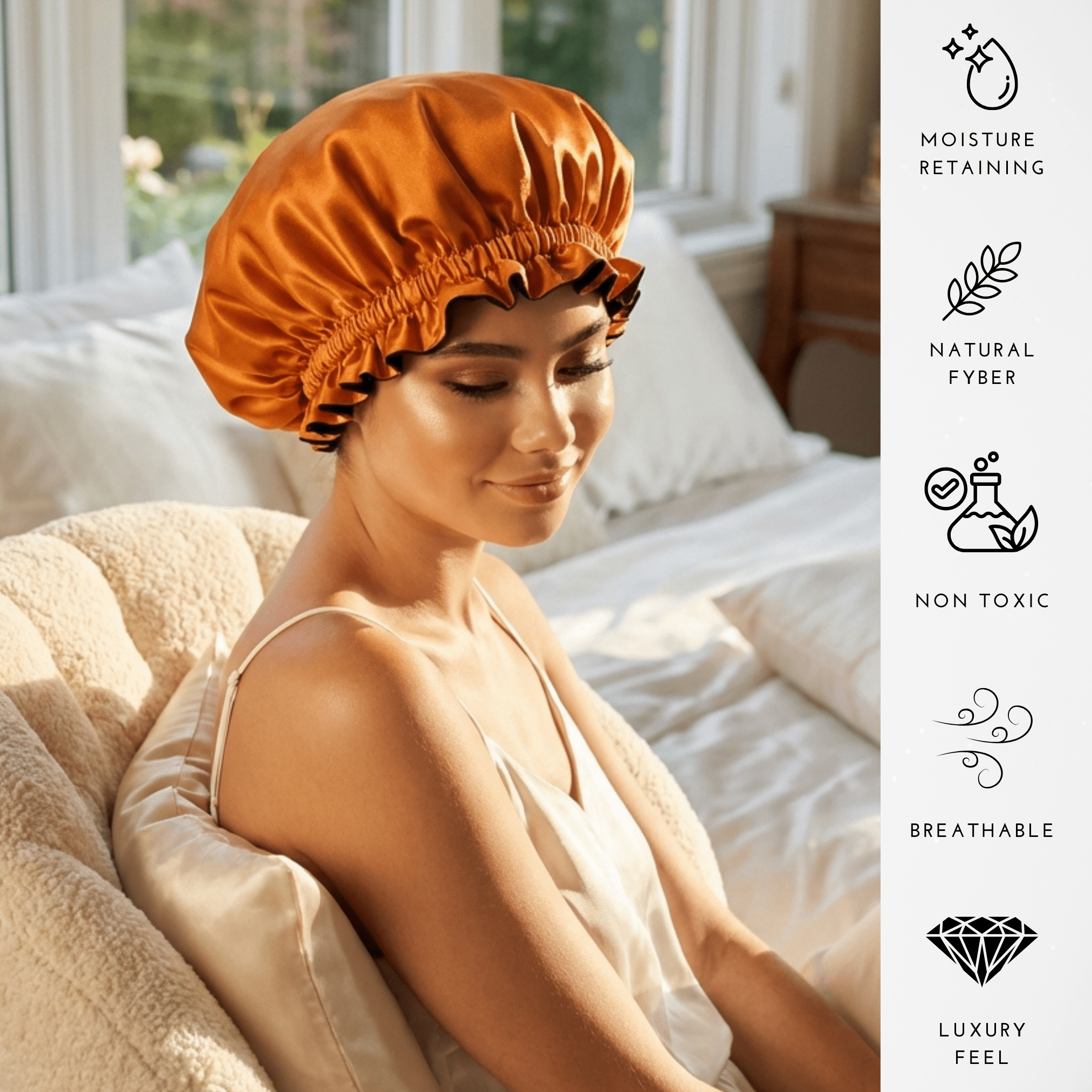 Orange & Black Pure Mulberry Silk Bonnet – Reversible & Durable - NOCHKA
