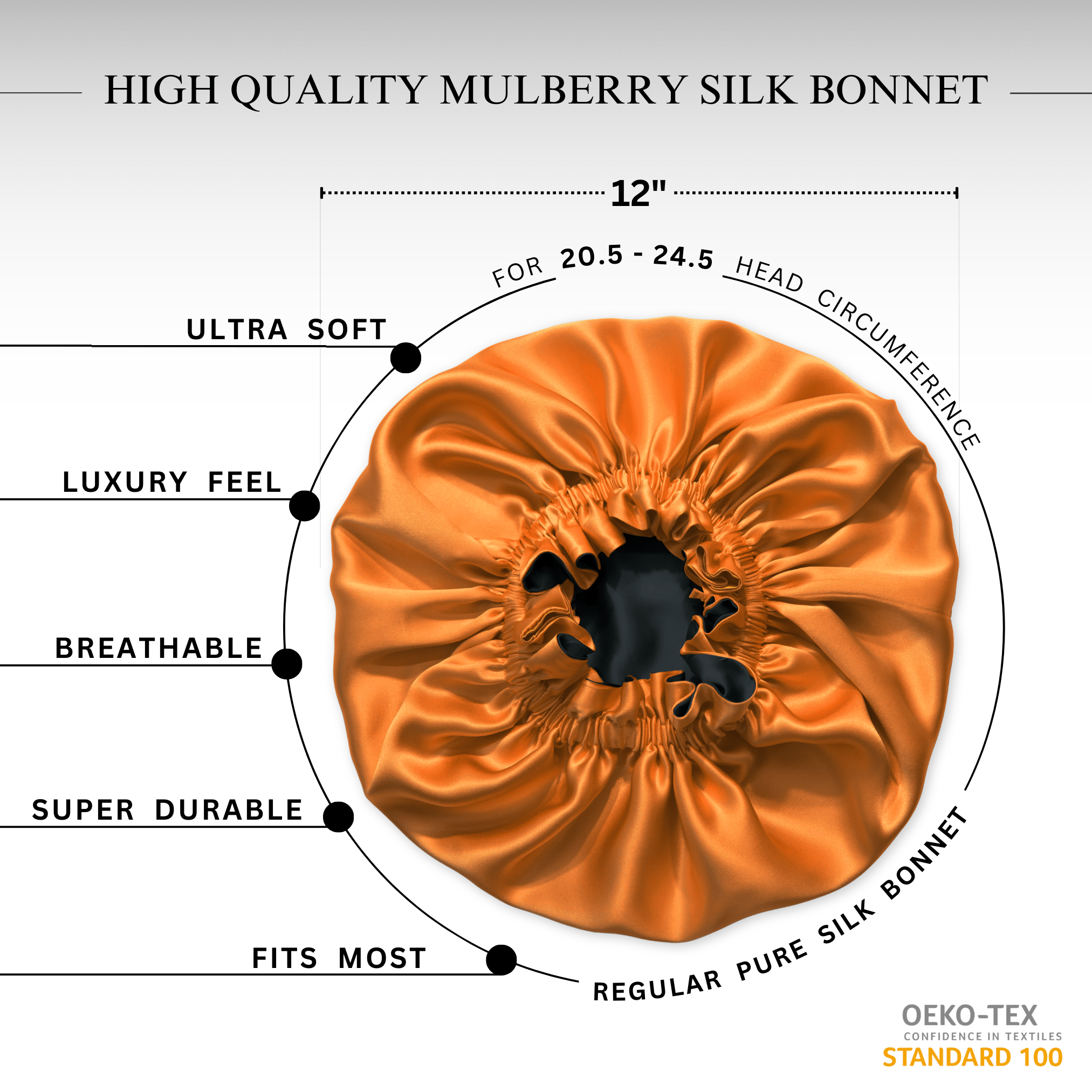 Orange & Black Pure Mulberry Silk Bonnet – Reversible & Durable - NOCHKA
